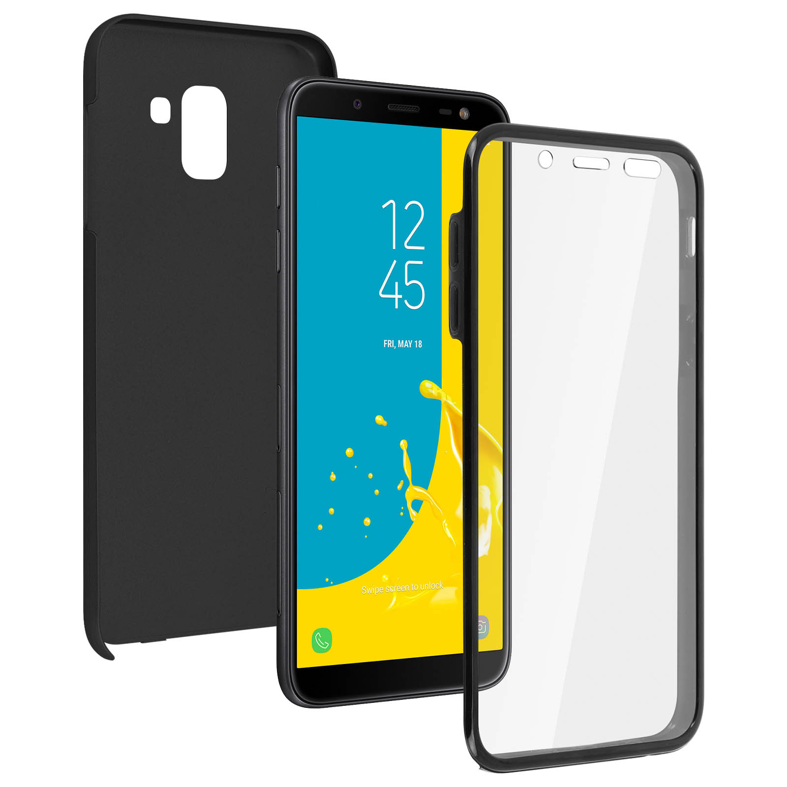 Custodia per telefono nera, protezione schermo e telefono insieme, con un telefono all'interno.