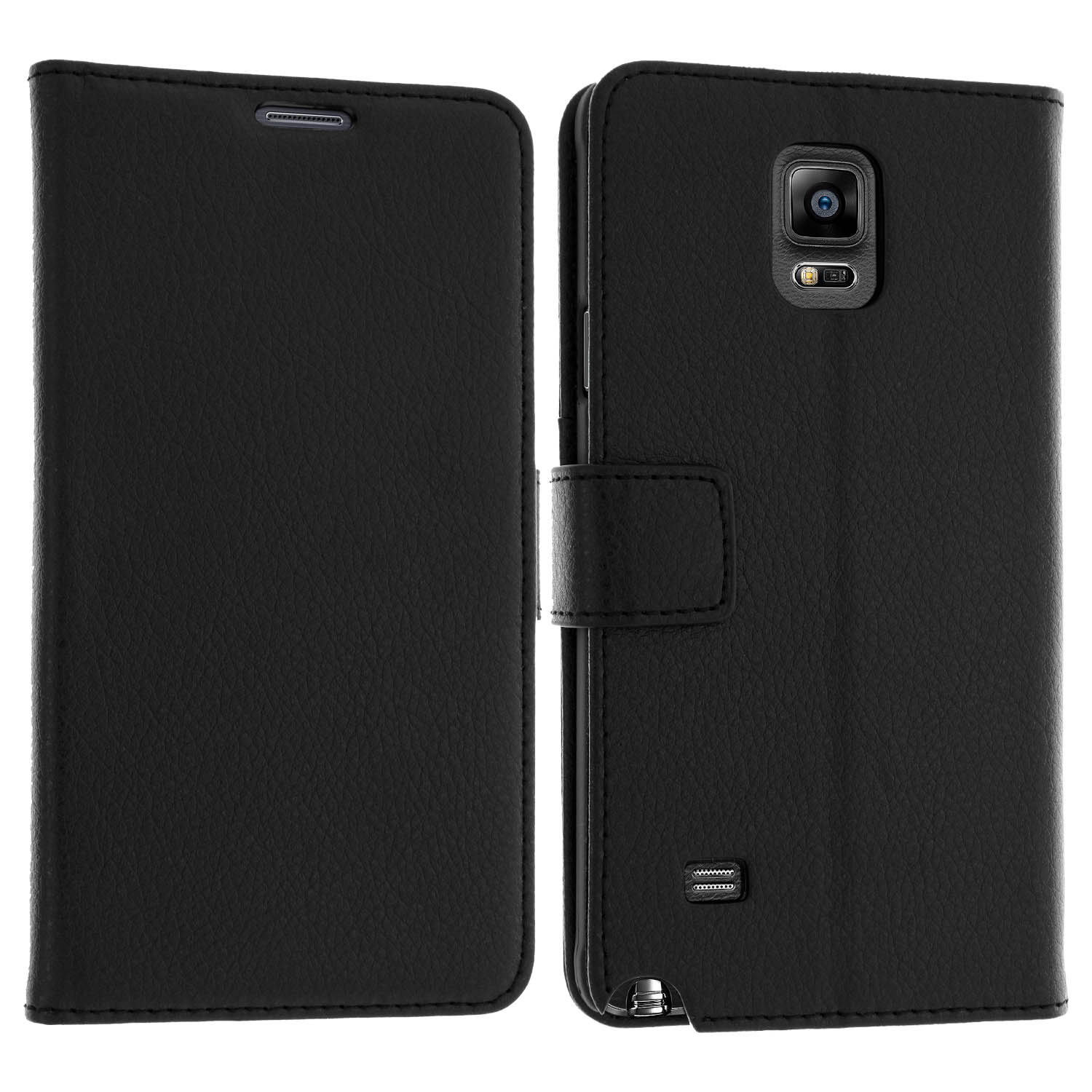 Funda de teléfono negra abierta. Aislada sobre blanco.