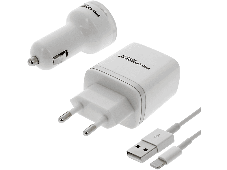 Anschluss, AKASHI 2.1A Zigarettenanzünder mit Kabel + Ladesets Apple Universal, Weiß KFZ-Ladegerät + Netzteil Ladegerät Lightning