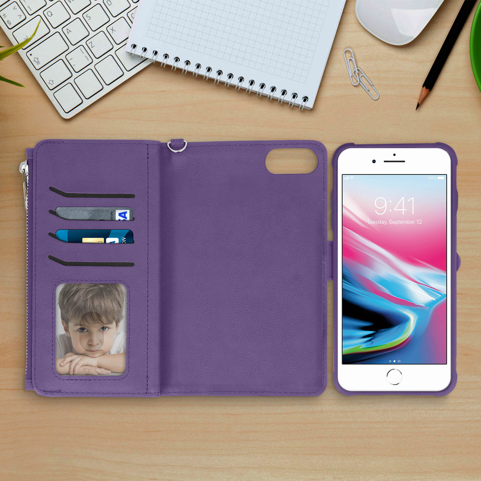 Apple, Kartera iPhone Series, AVIZAR Bookcover, Plus, Violett 8