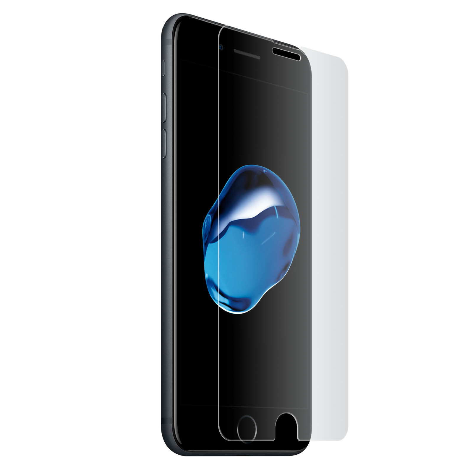Telefono con protezione schermo applicata, angolato, su sfondo bianco.