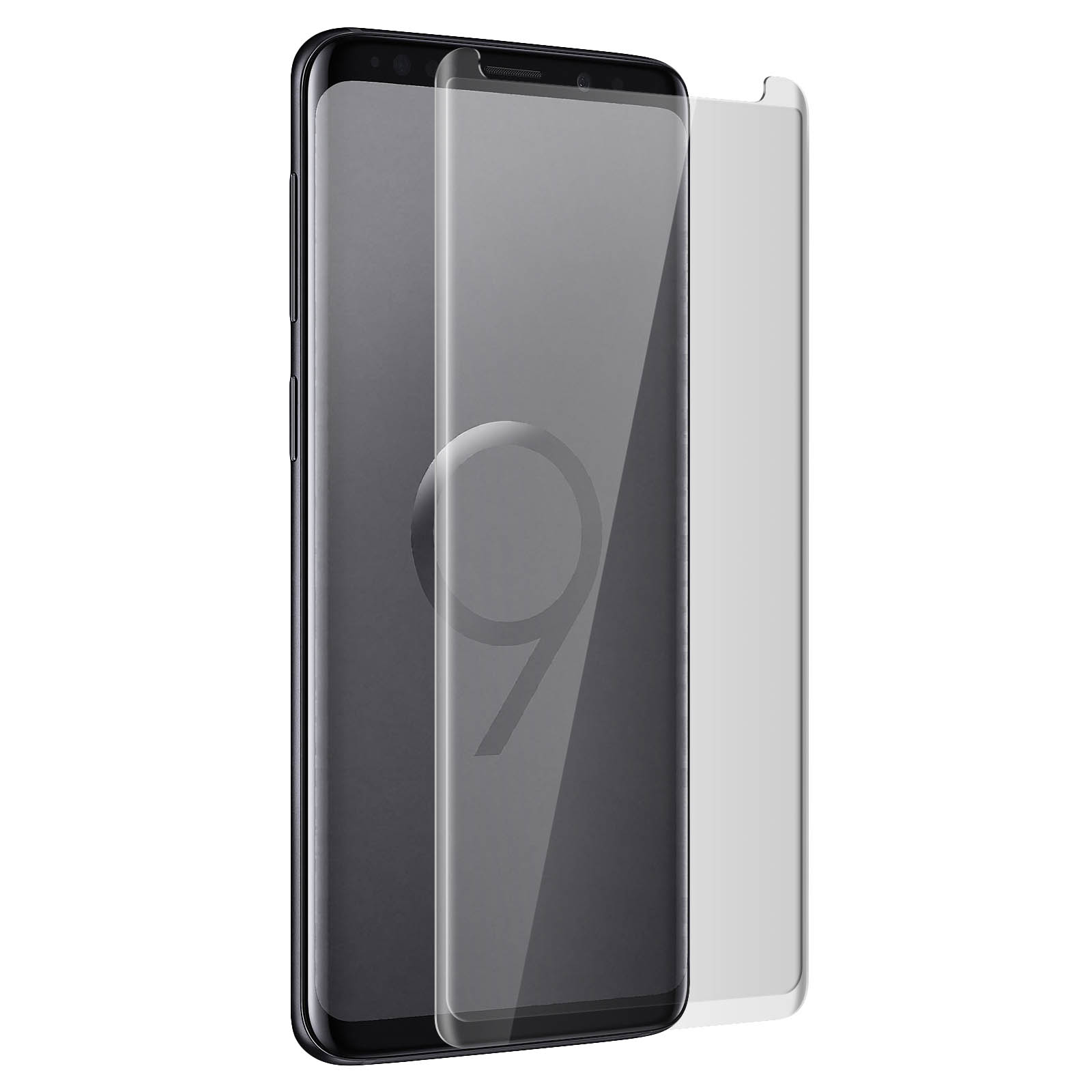 Telefono con protezione schermo. Isolato su bianco.
