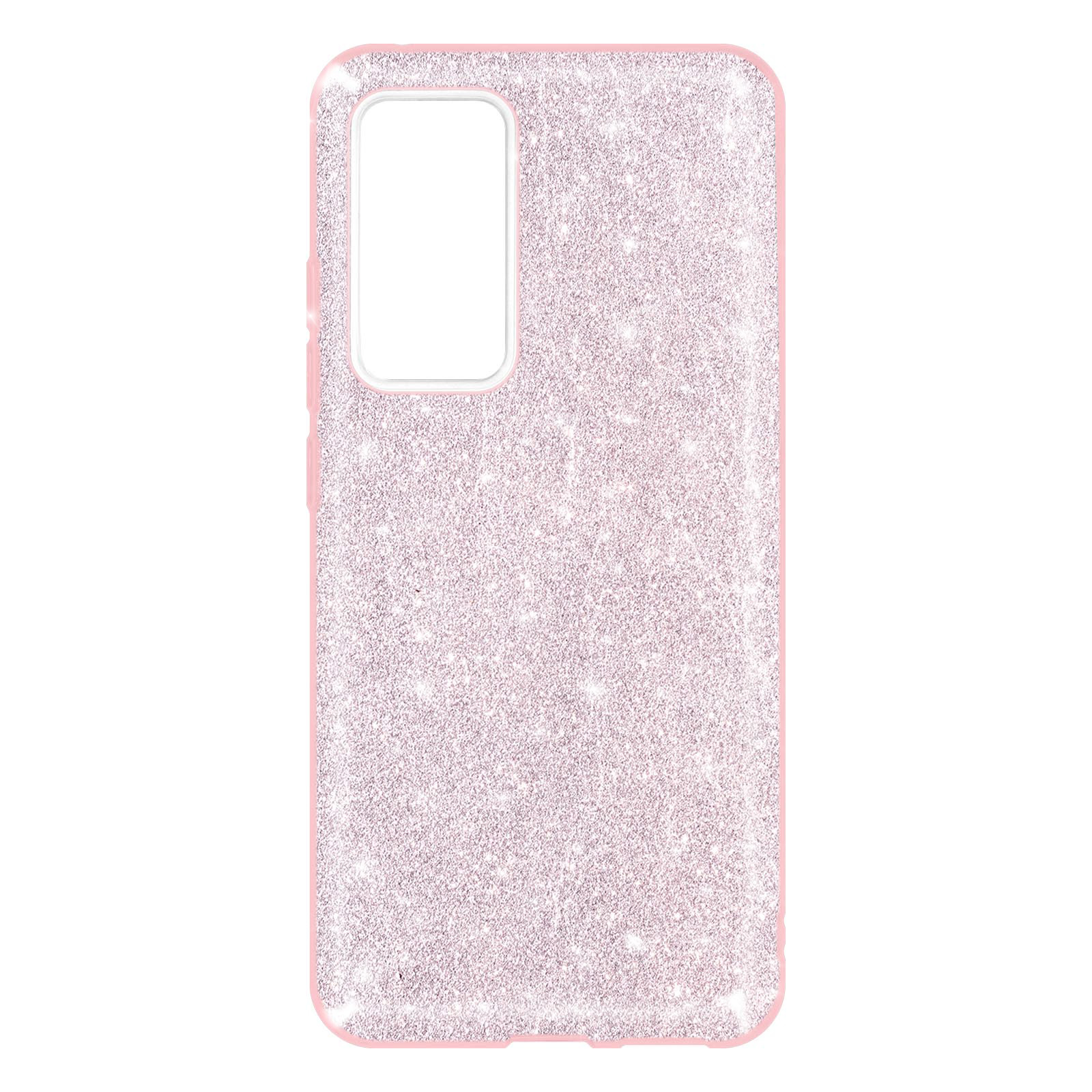 Custodia per telefono rosa glitterata. La custodia è progettata per un telefono.