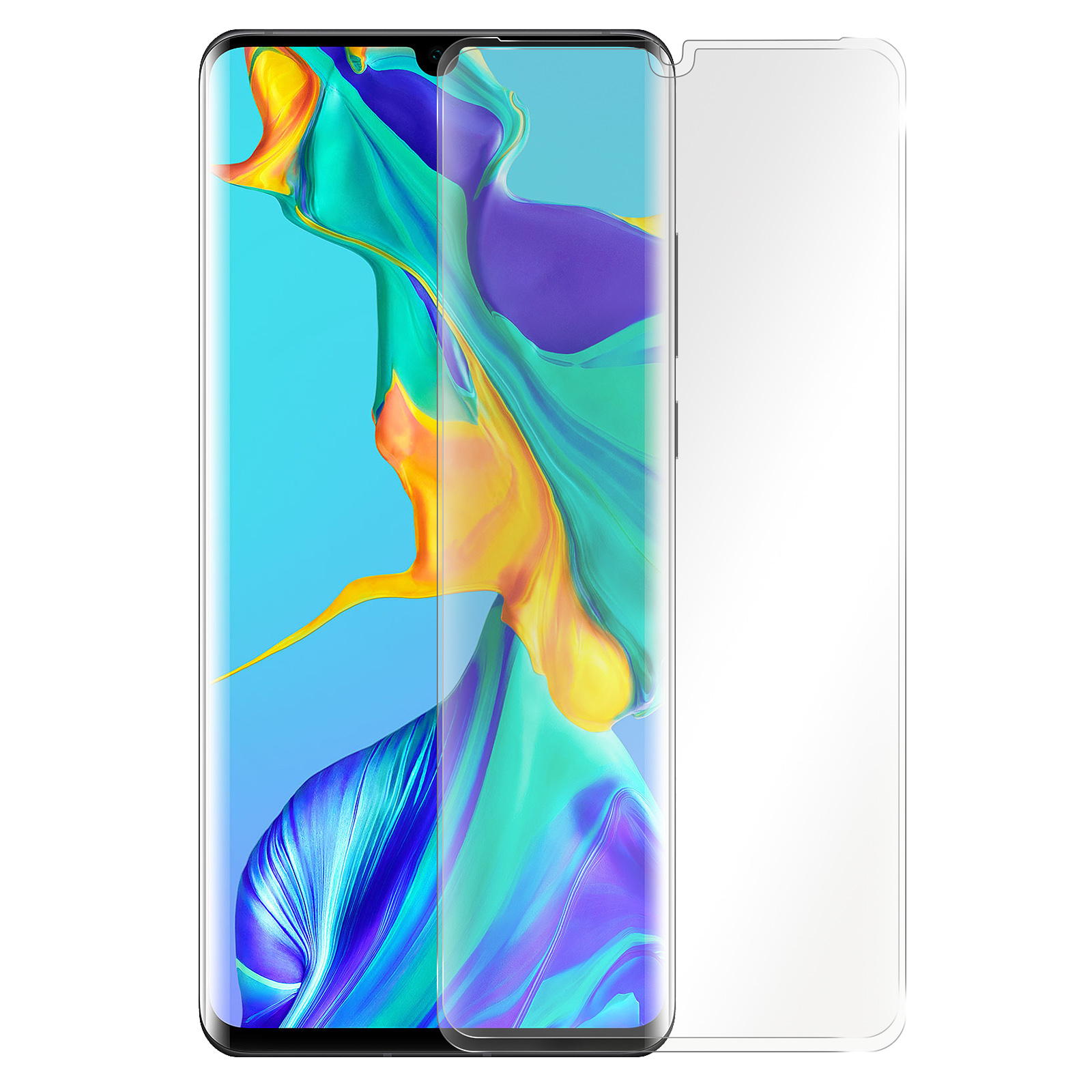 Un écran de téléphone avec un protecteur d'écran. L'arrière-plan est un dégradé coloré.