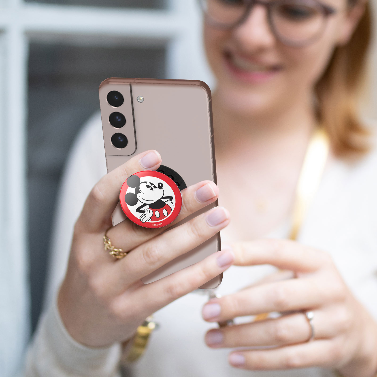 POPSOCKETS Classic PopGrip Rot/Schwarz/Weiß Mickey Handyhalterung,