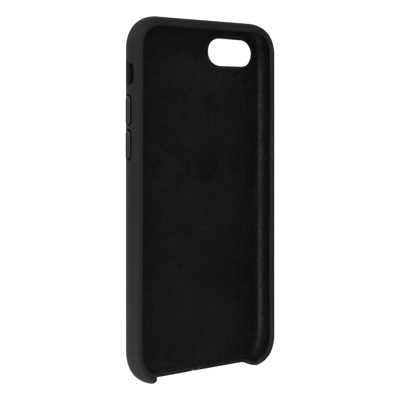 Custodia nera con fori per pulsanti e fotocamera.