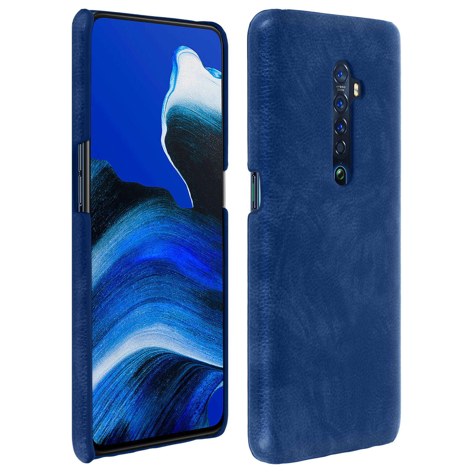 Custodia blu per telefono con telefono all'interno. La custodia è aperta.