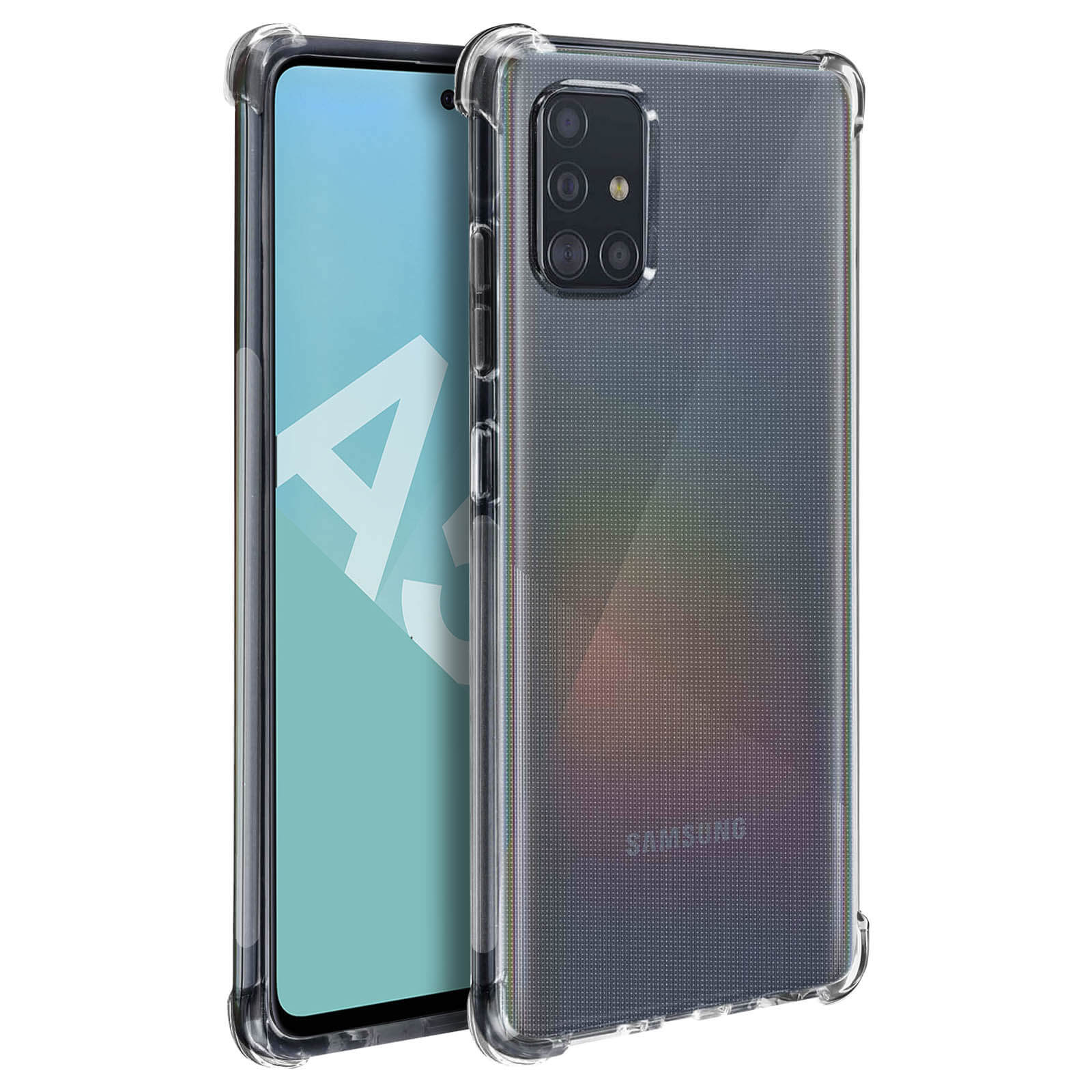 Transparente Handyhülle mit Telefon. Das Telefon ist schwarz und in der Hülle.