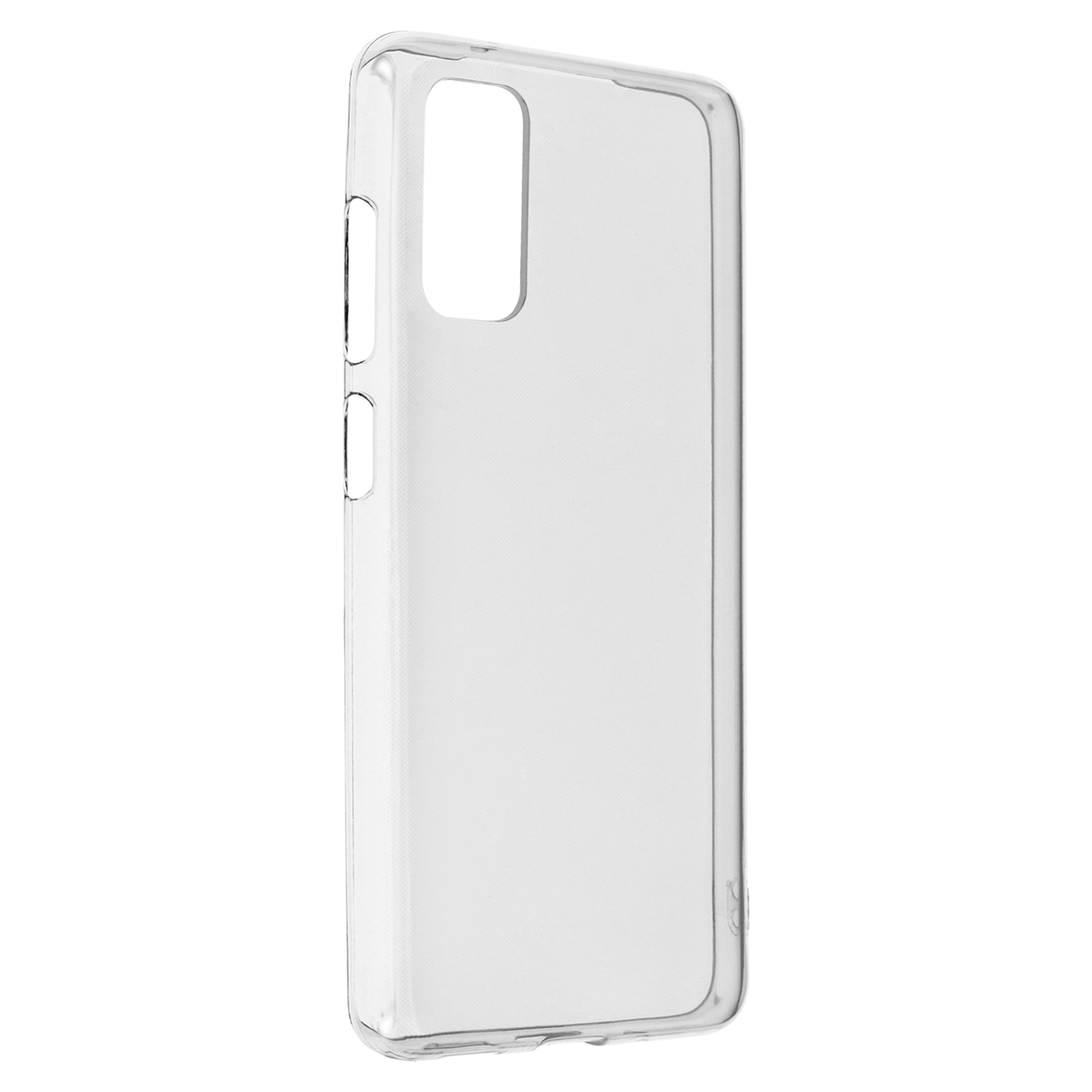Coque de téléphone transparente. Elle est transparente et possède des ouvertures pour boutons et caméra.