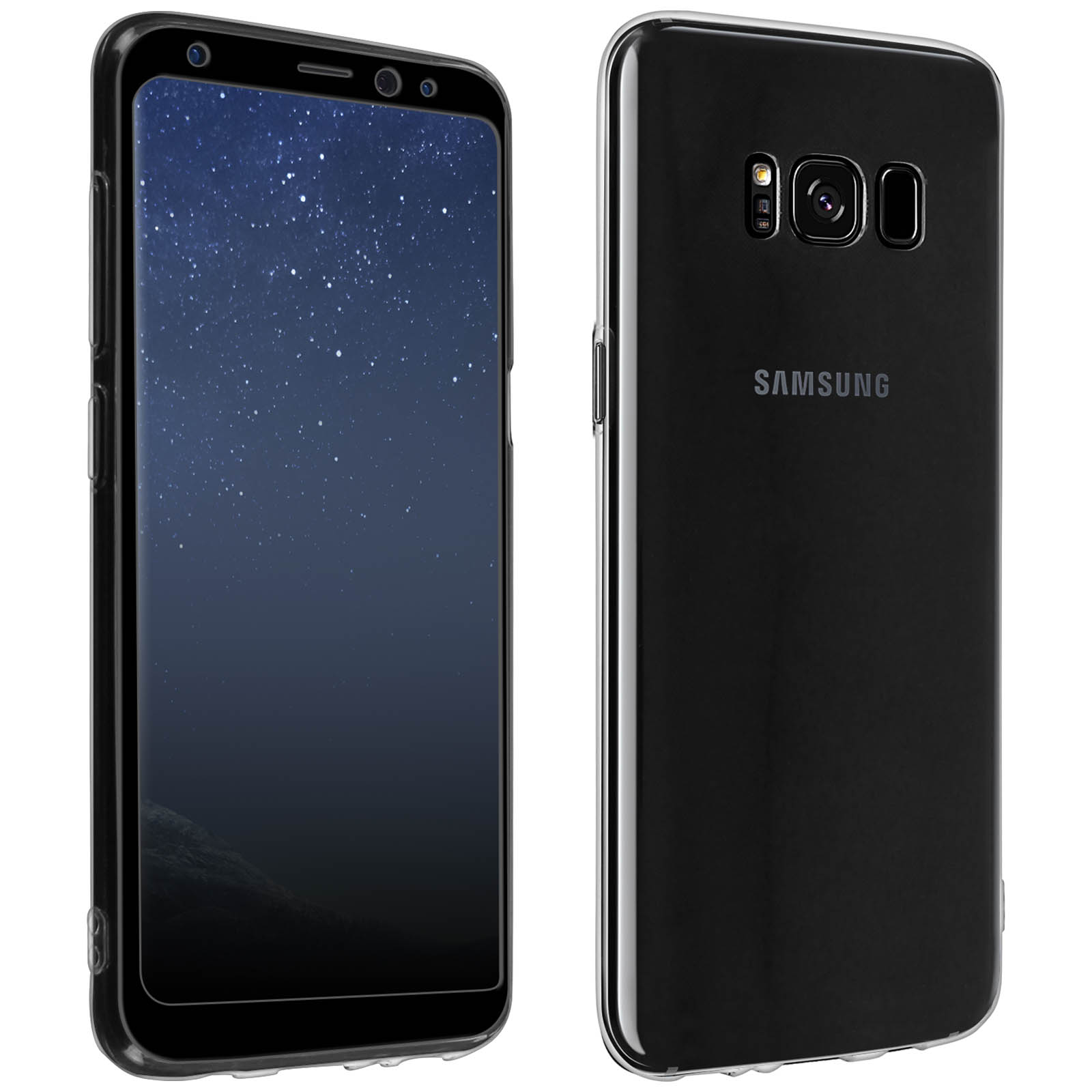 Schwarzes Telefon mit transparentem Rückengehäuse.