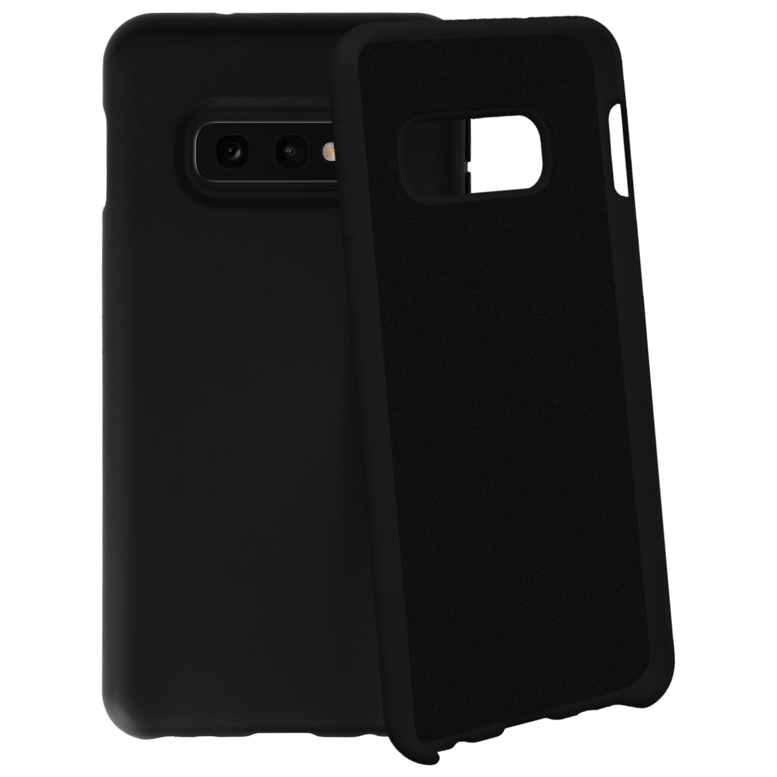 Coque de téléphone noire avec une partie séparée sur le côté. Le téléphone a une caméra en haut.