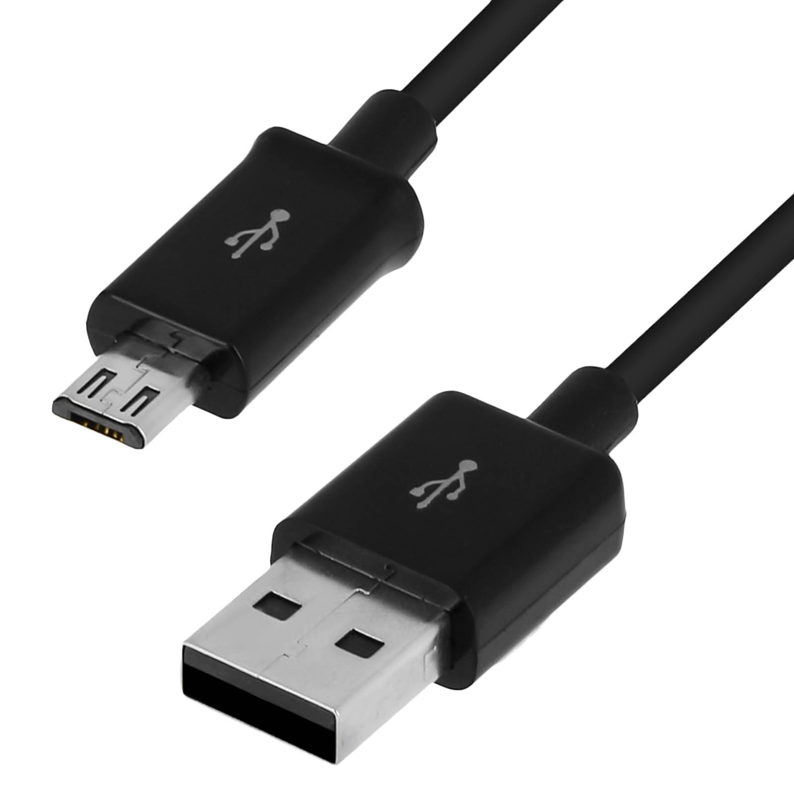 Deux câbles USB noirs, l'un avec un connecteur USB-A, l'autre avec un connecteur micro-USB.