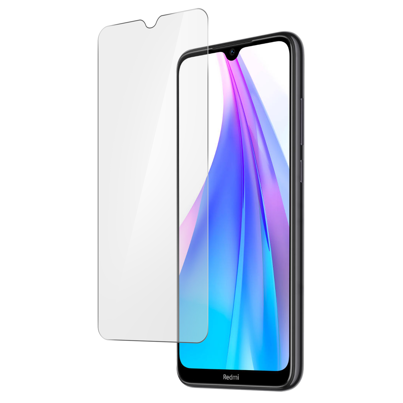 Telefono con protezione schermo. Il telefono ha uno sfondo colorato. La protezione è trasparente.
