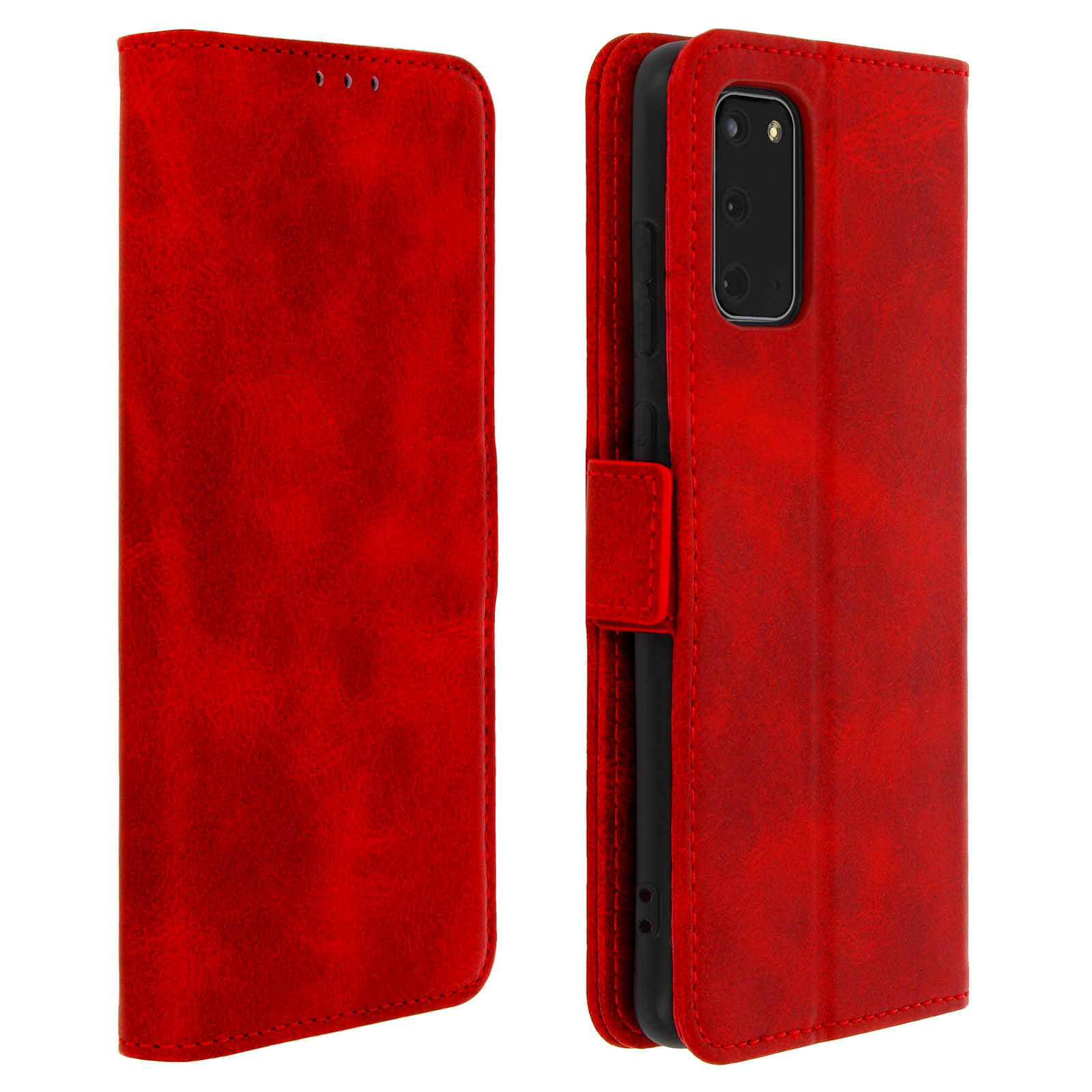 Custodia rossa in pelle, stile a portafoglio, con chiusura, protegge il telefono.