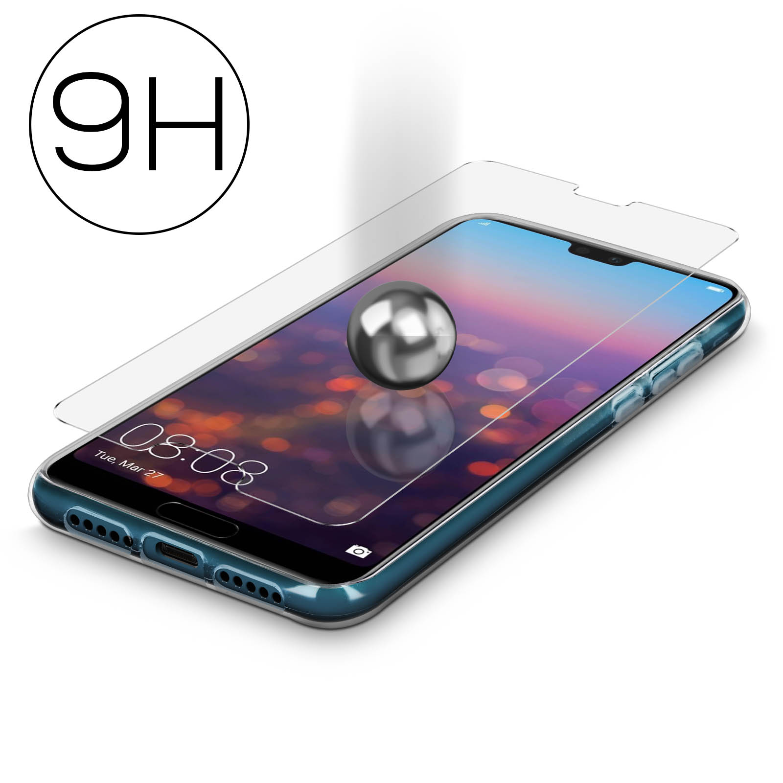 Telefono e protezione schermo con il segno 9H.