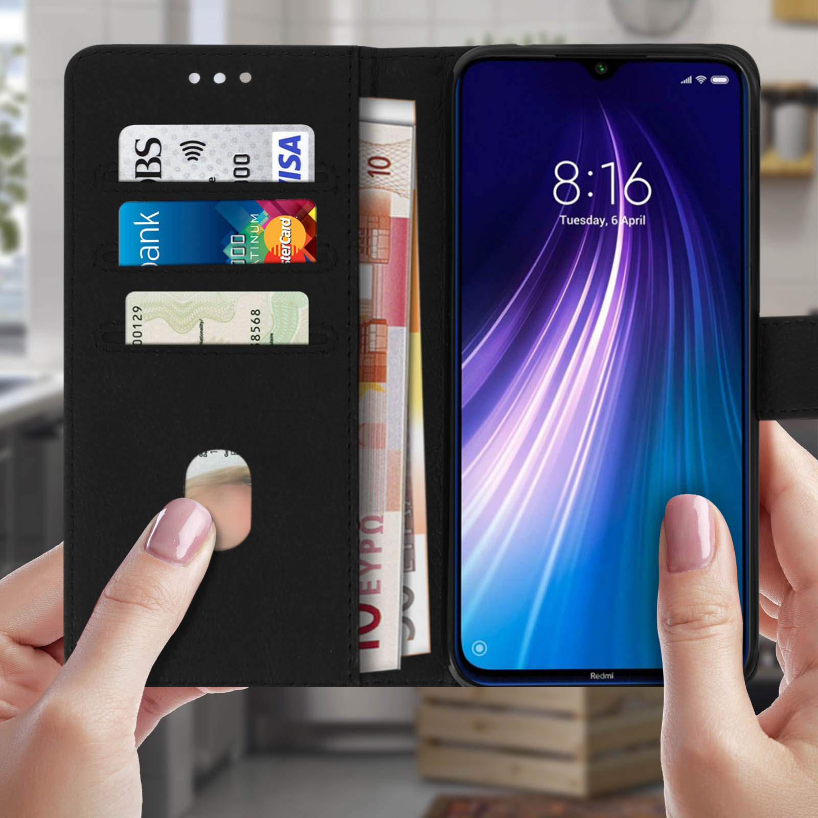 Chester Bookcover, Schwarz Note Series, Xiaomi, AVIZAR Redmi 8,