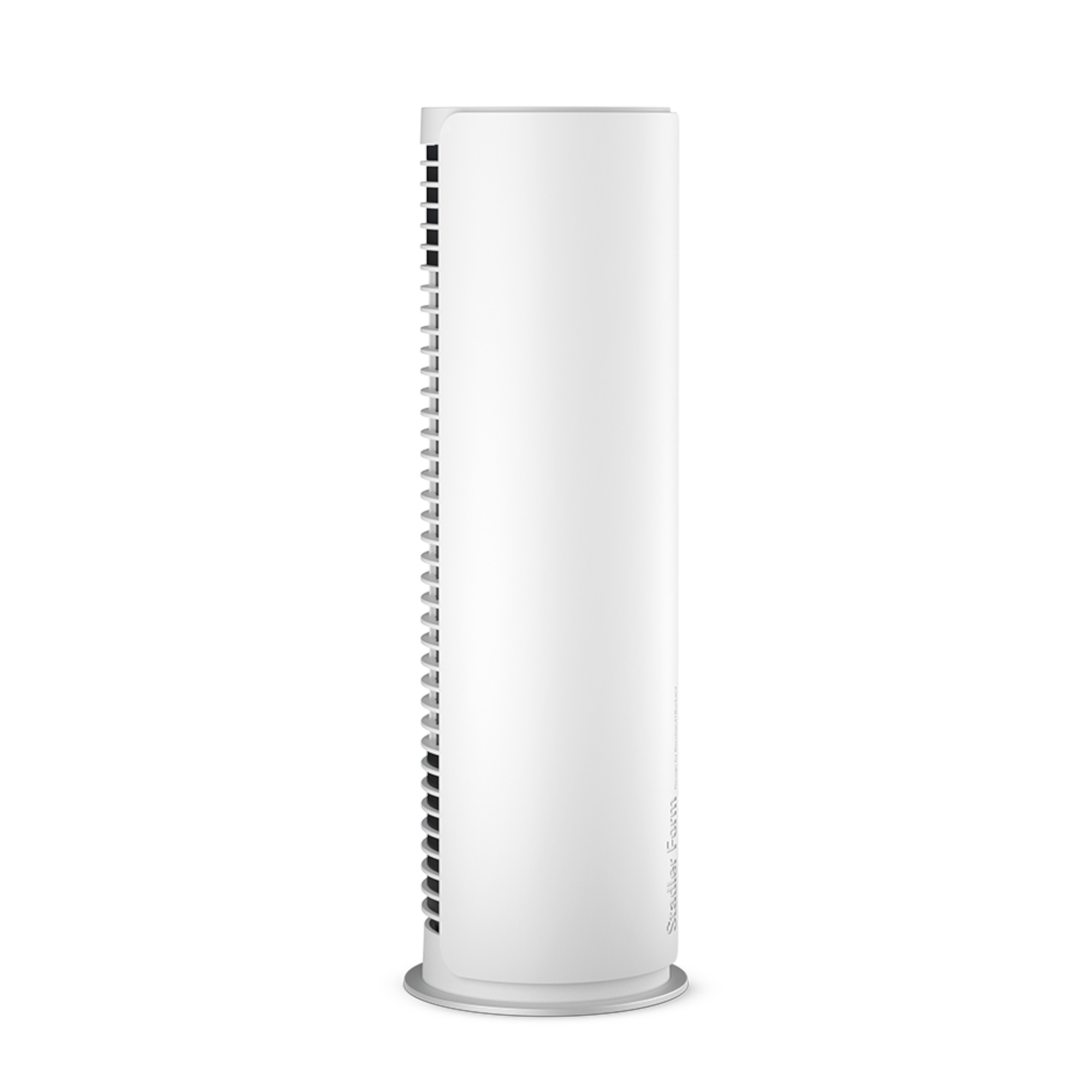 Purificateur d'air blanc sur pied. Fond blanc.