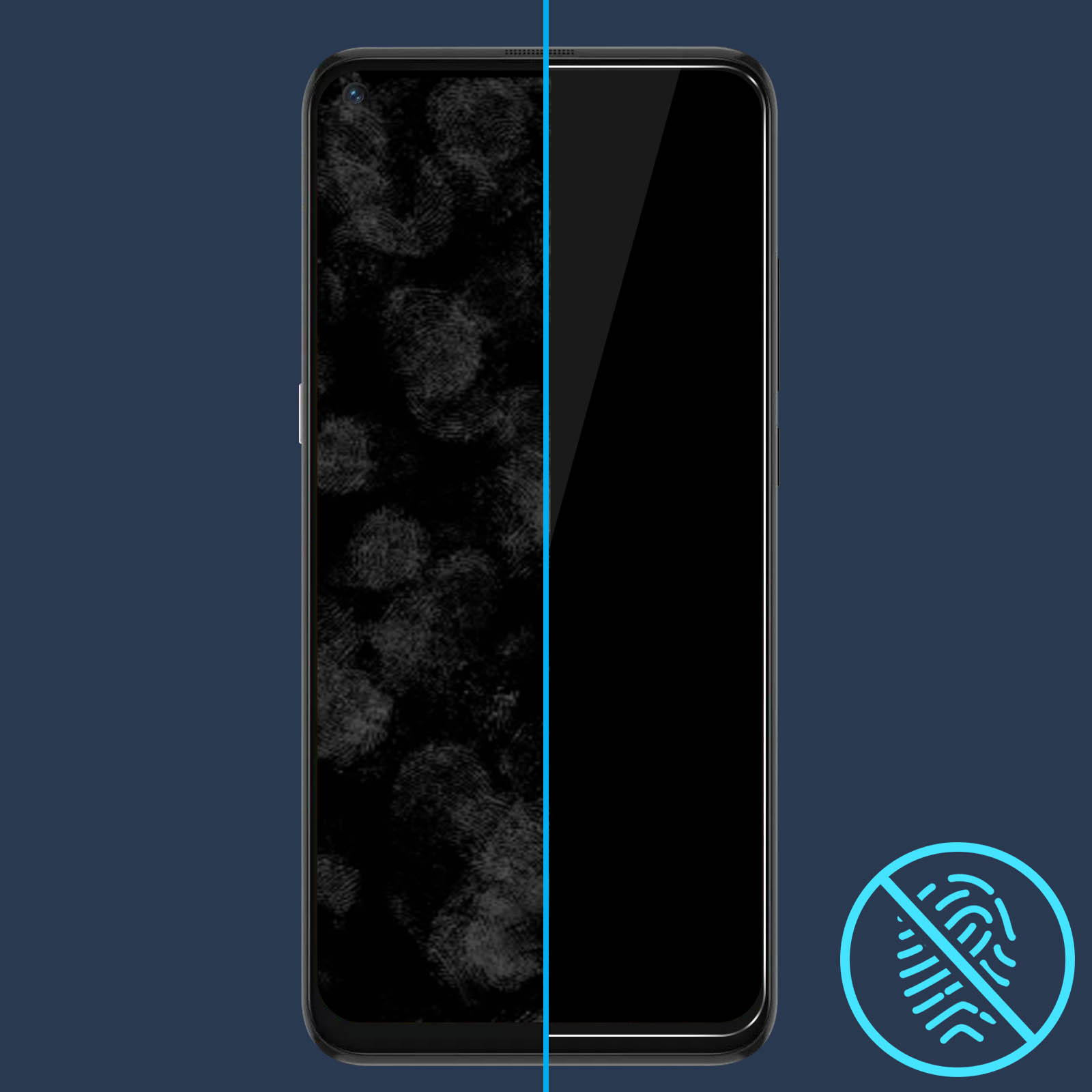 Schermo del telefono, a sinistra con impronte, a destra pulito, icona.