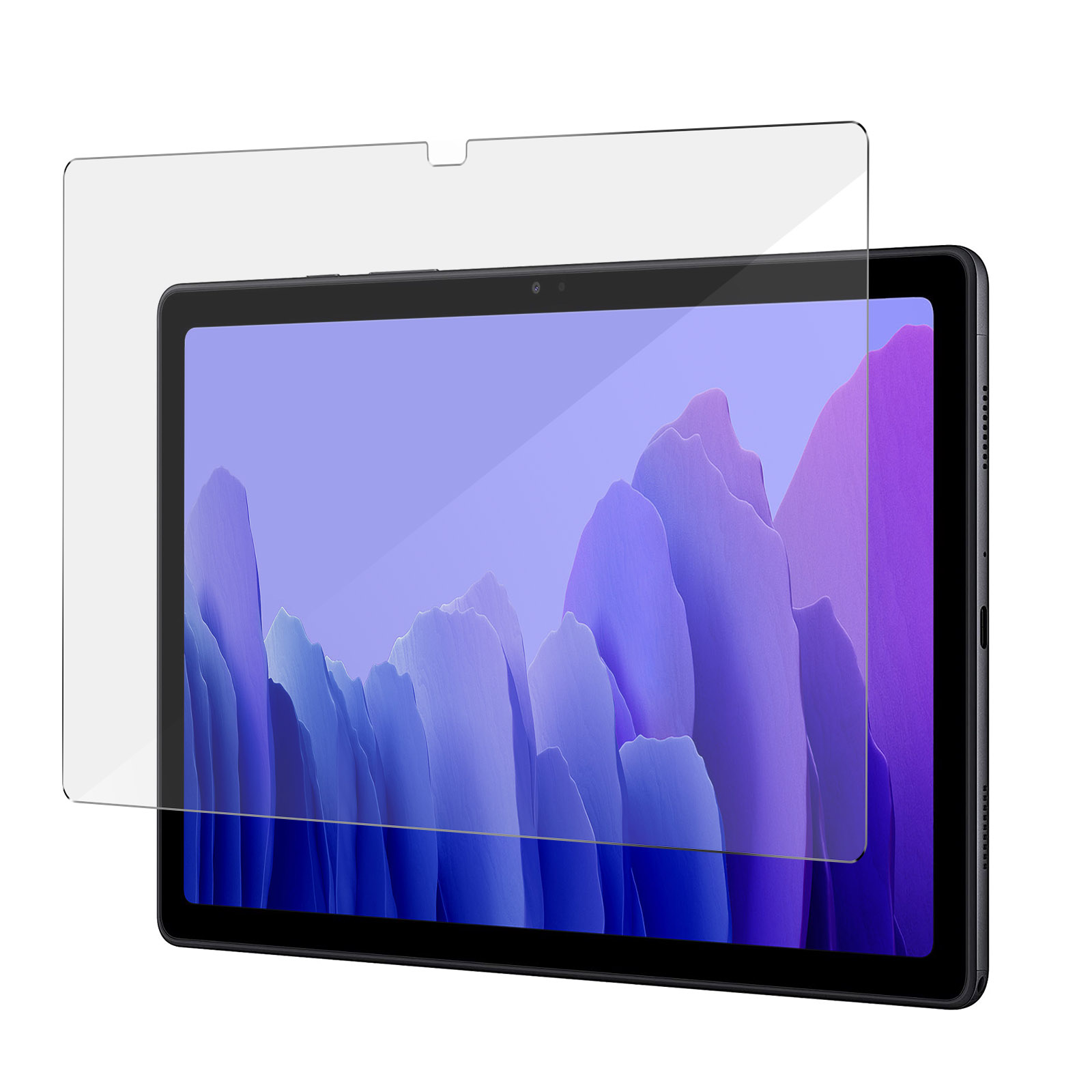 Un tablet con un proteggi schermo in fase di applicazione.