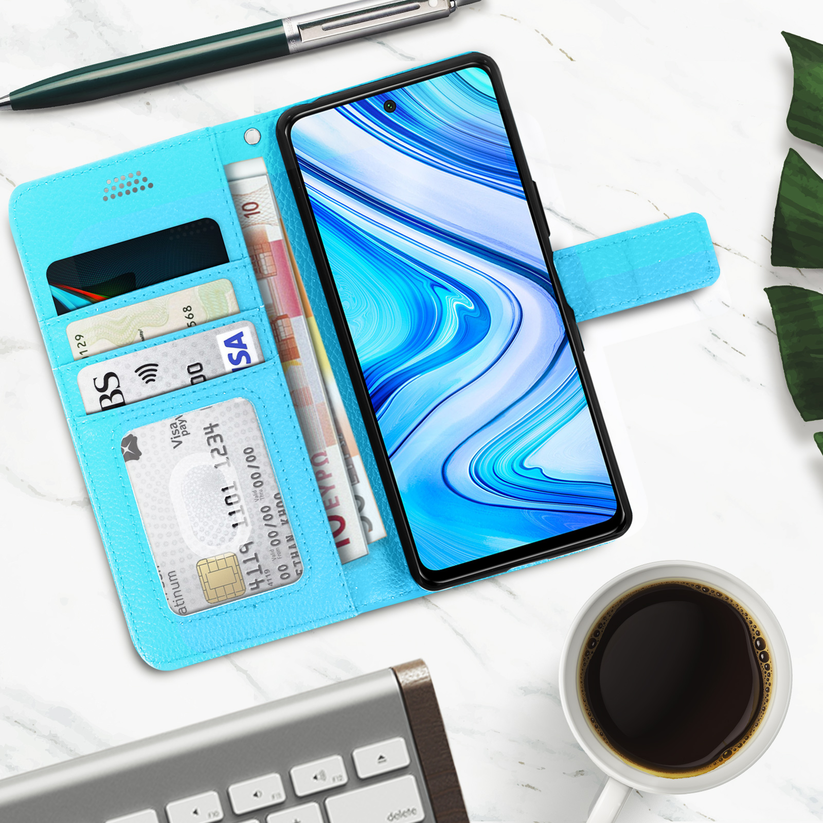 AVIZAR Lenny Series, Redmi Blau Bookcover, Xiaomi, Note 9S