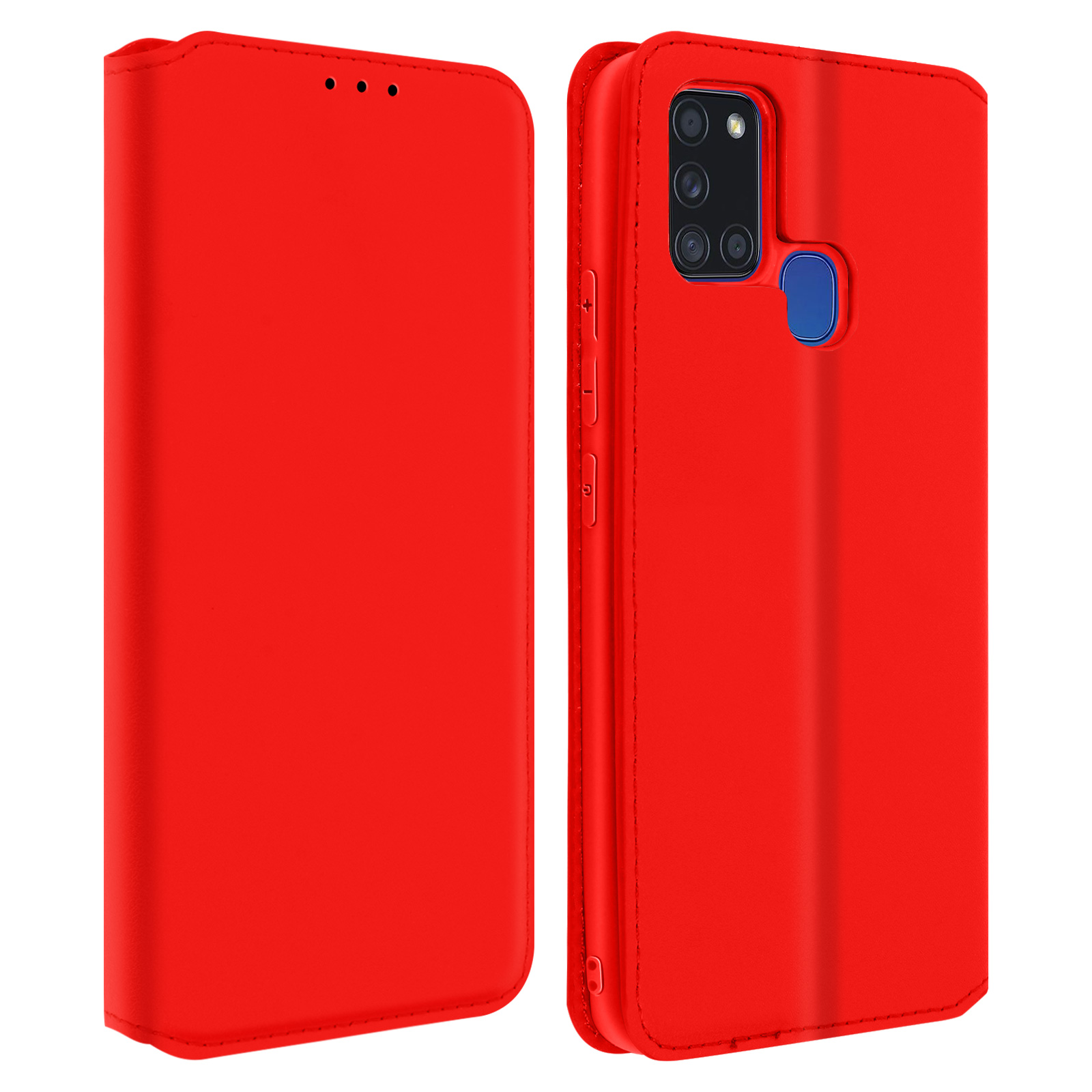 Coque de téléphone rouge avec un téléphone à l'intérieur.