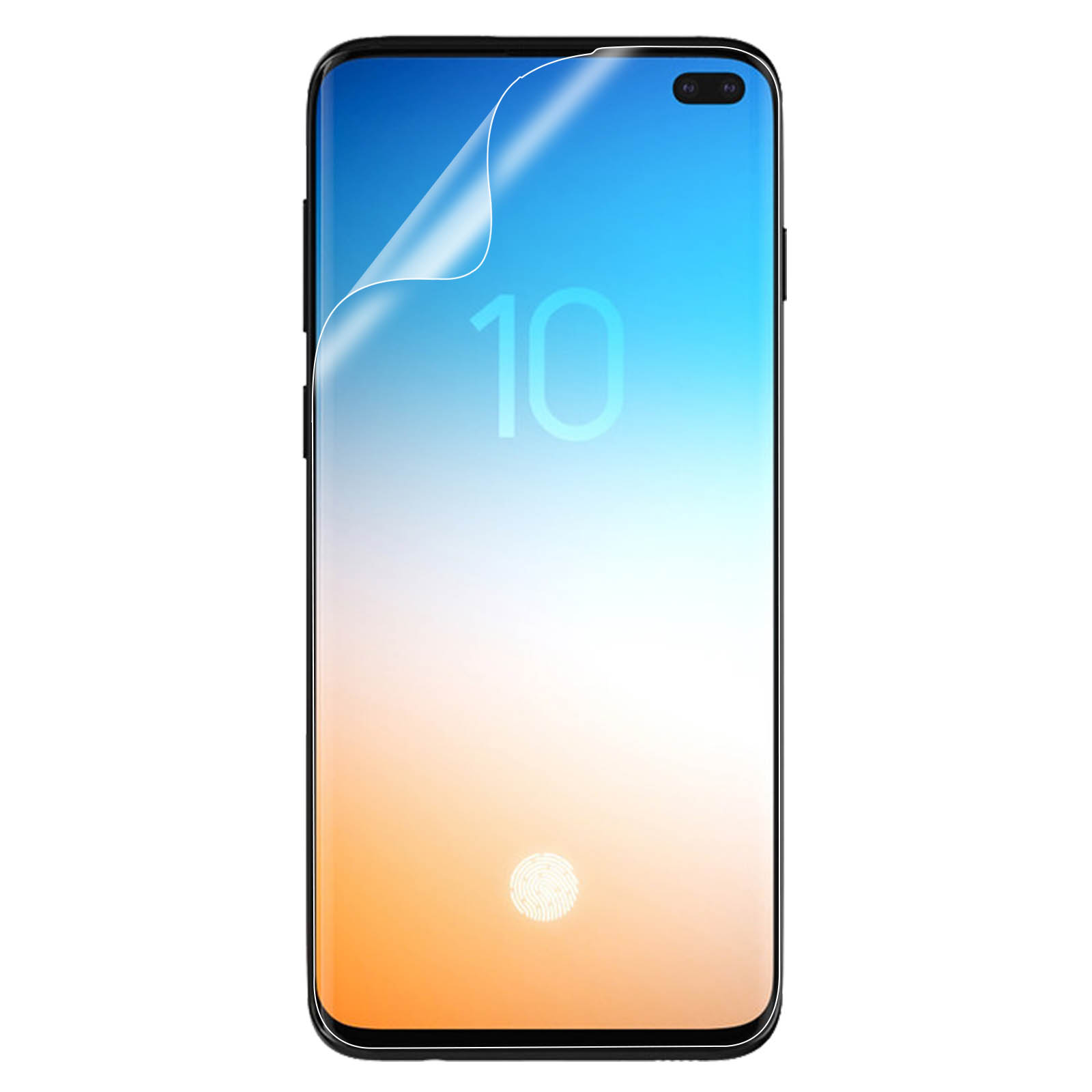 Un telefono con una protezione per lo schermo applicata. La protezione ha il numero '10' visibile.
