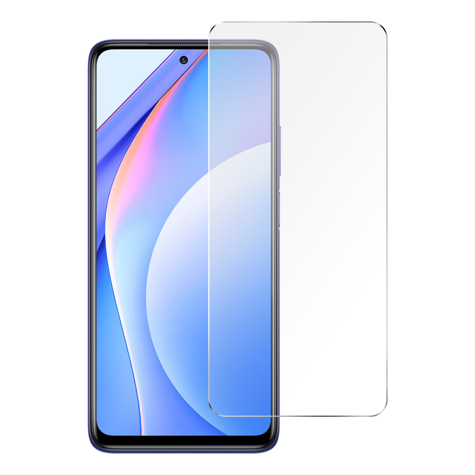 Uno smartphone con una protezione per lo schermo applicata, il telefono è viola con una protezione trasparente.