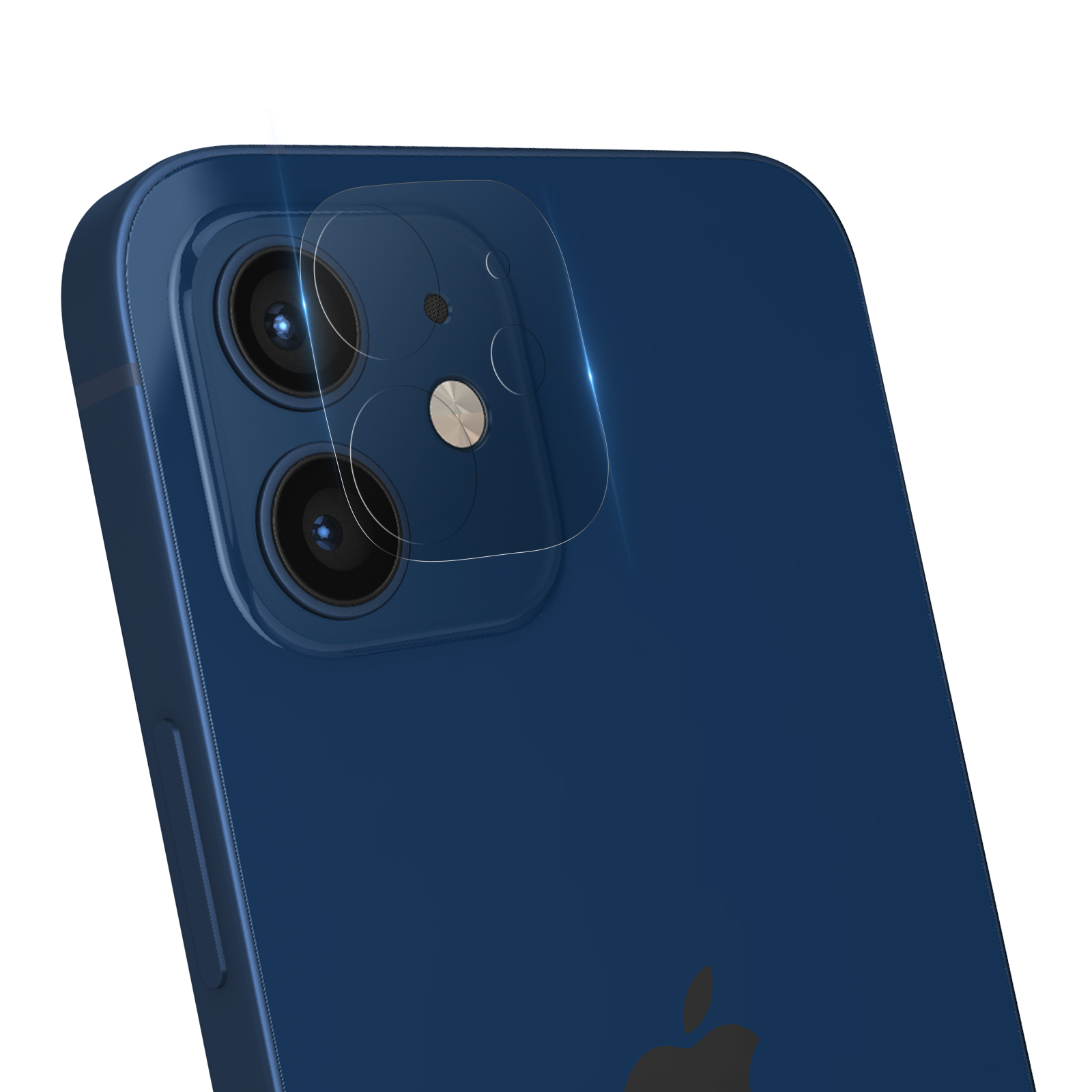 Retro iPhone blu scuro con protezione fotocamera. Due lenti visibili.
