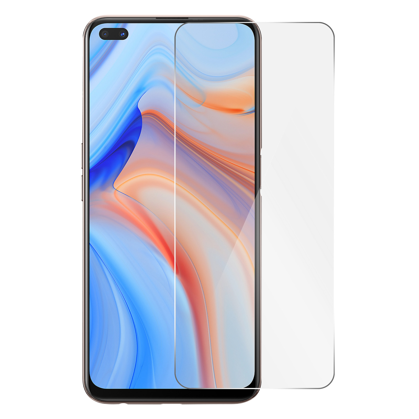 Telefono con protezione schermo. Il telefono è dorato. La protezione schermo è trasparente e applicata.