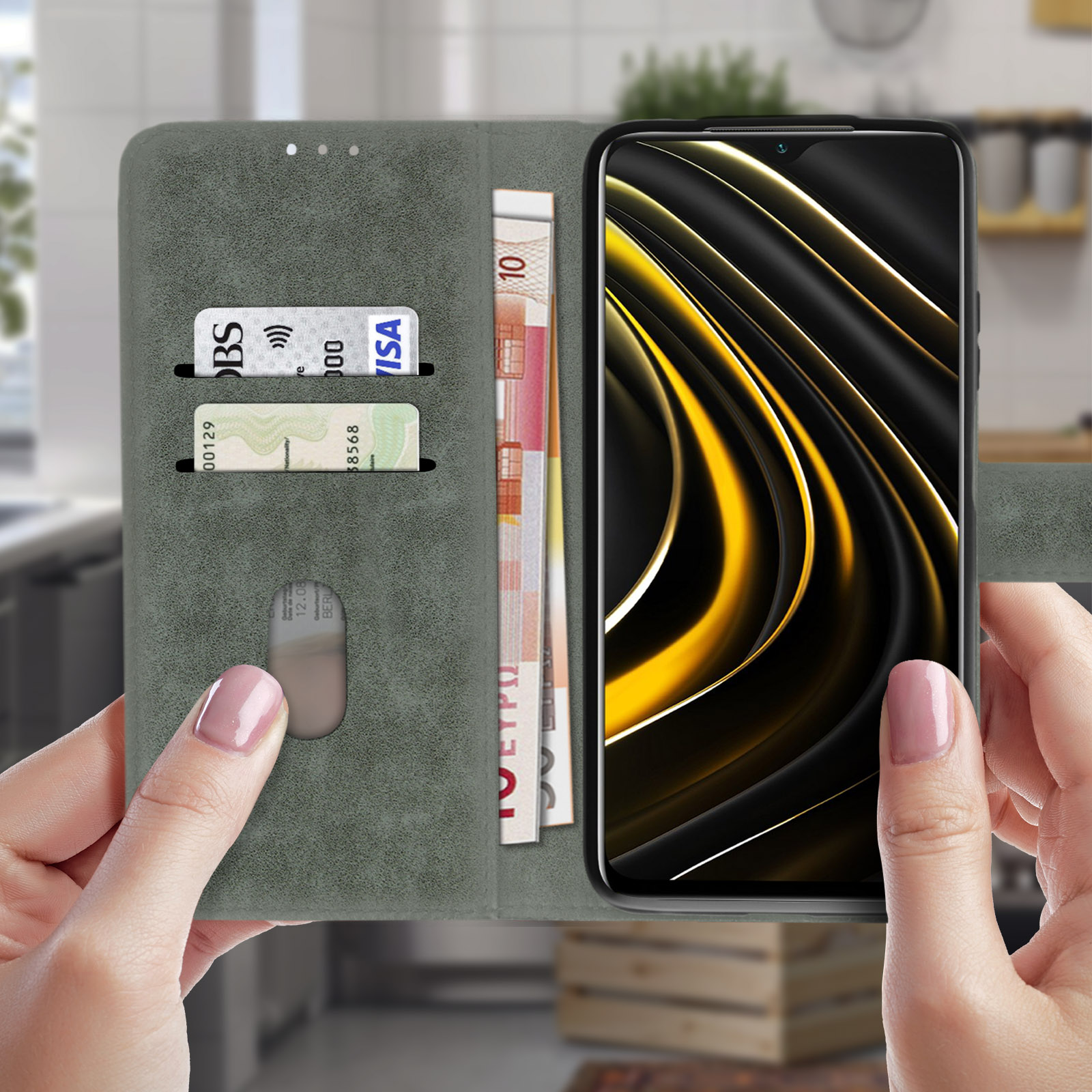Chesterfield Xiaomi, Series, Grau Poco M3, AVIZAR Bookcover,