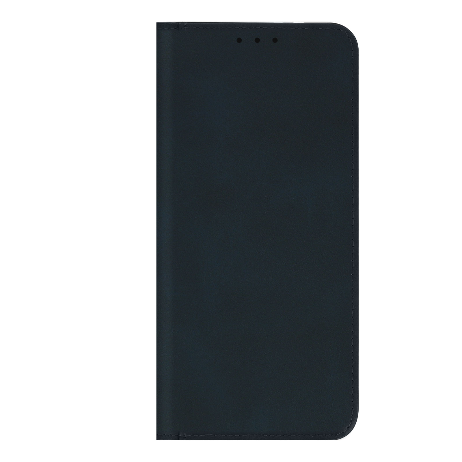 Una custodia per telefono blu scuro, chiusa. La custodia è semplice e lineare. Il design è minimalista.