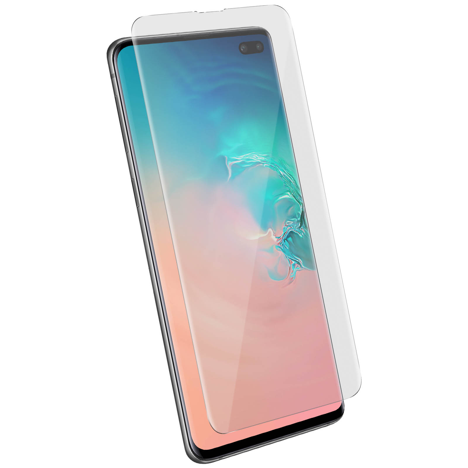 Pellicola protettiva applicata a un telefono. Lo schermo mostra un'immagine colorata.