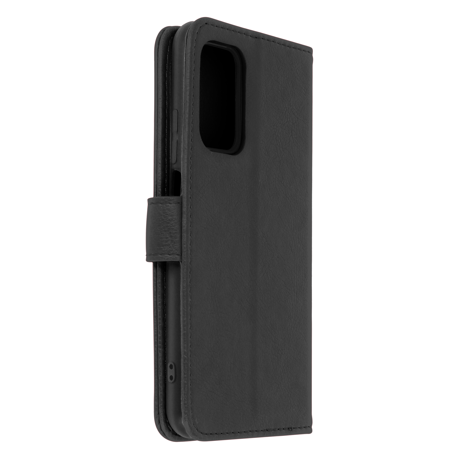 Un étui de téléphone noir, fermé. L'étui est debout.