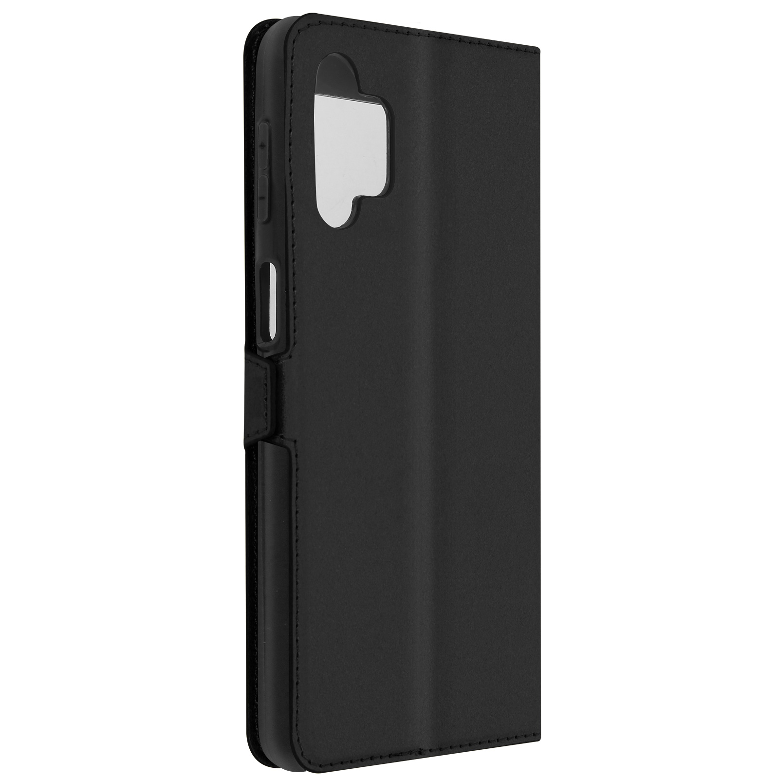 Coque de téléphone noire, fermée. Comprend une découpe pour l'appareil photo et un accès aux boutons latéraux.
