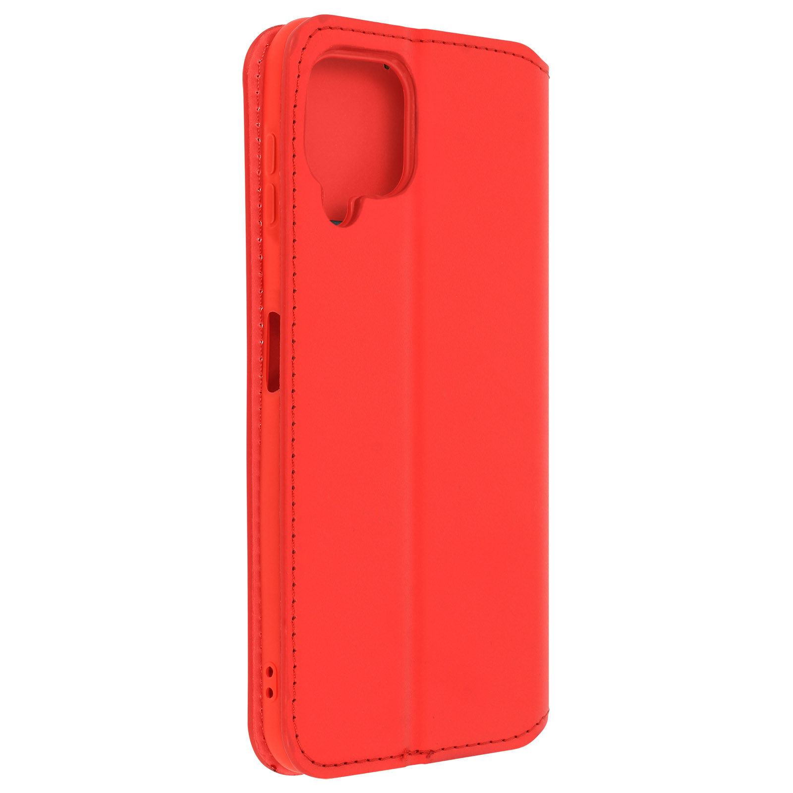 Funda roja cerrada. Vista lateral. El teléfono no está dentro. Simple y limpio.