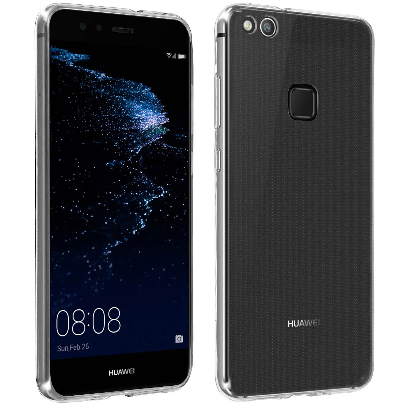 Due telefoni, uno mostra lo schermo, l'altro il retro con il logo Huawei.