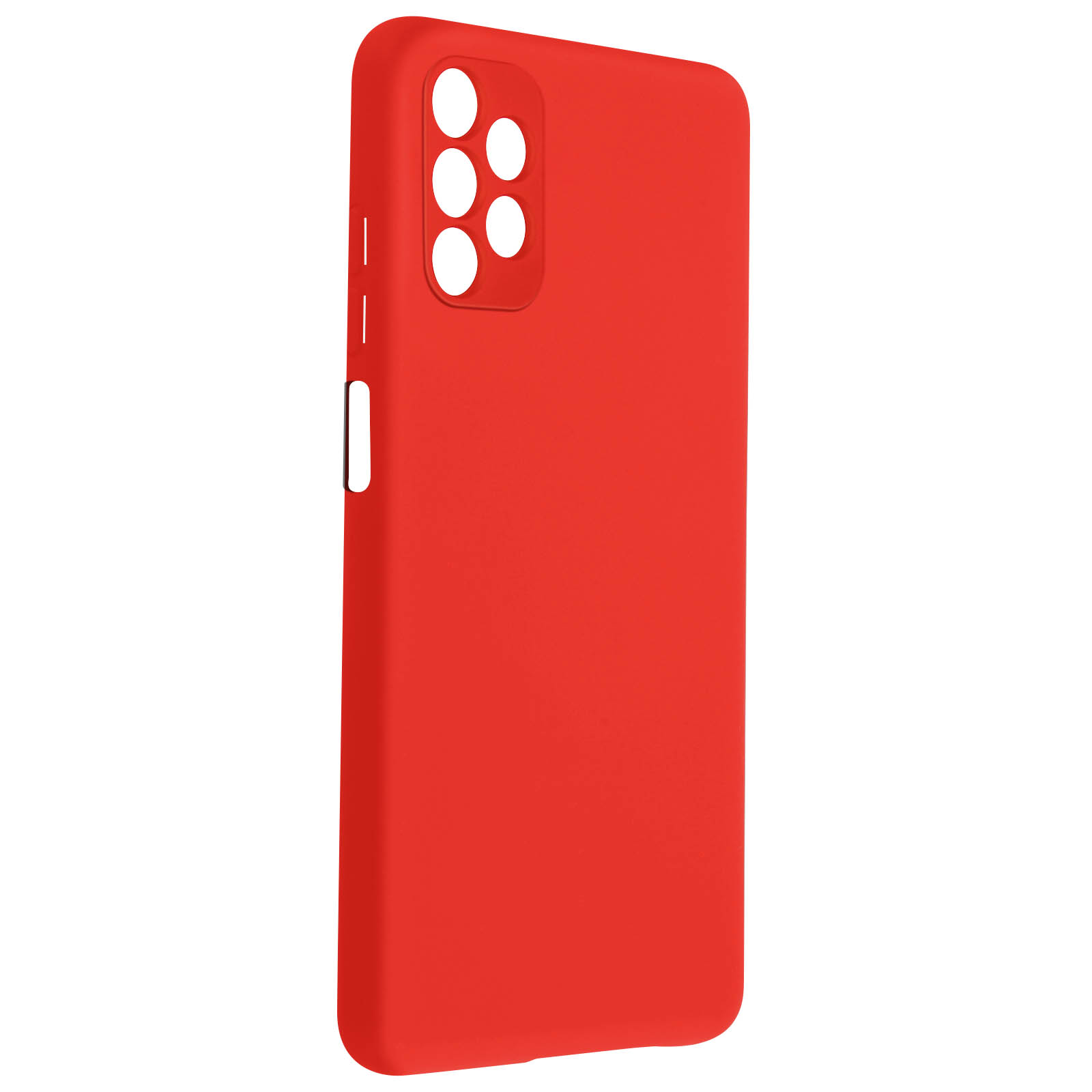 Una custodia per telefono rossa con fotocamera su sfondo bianco.
