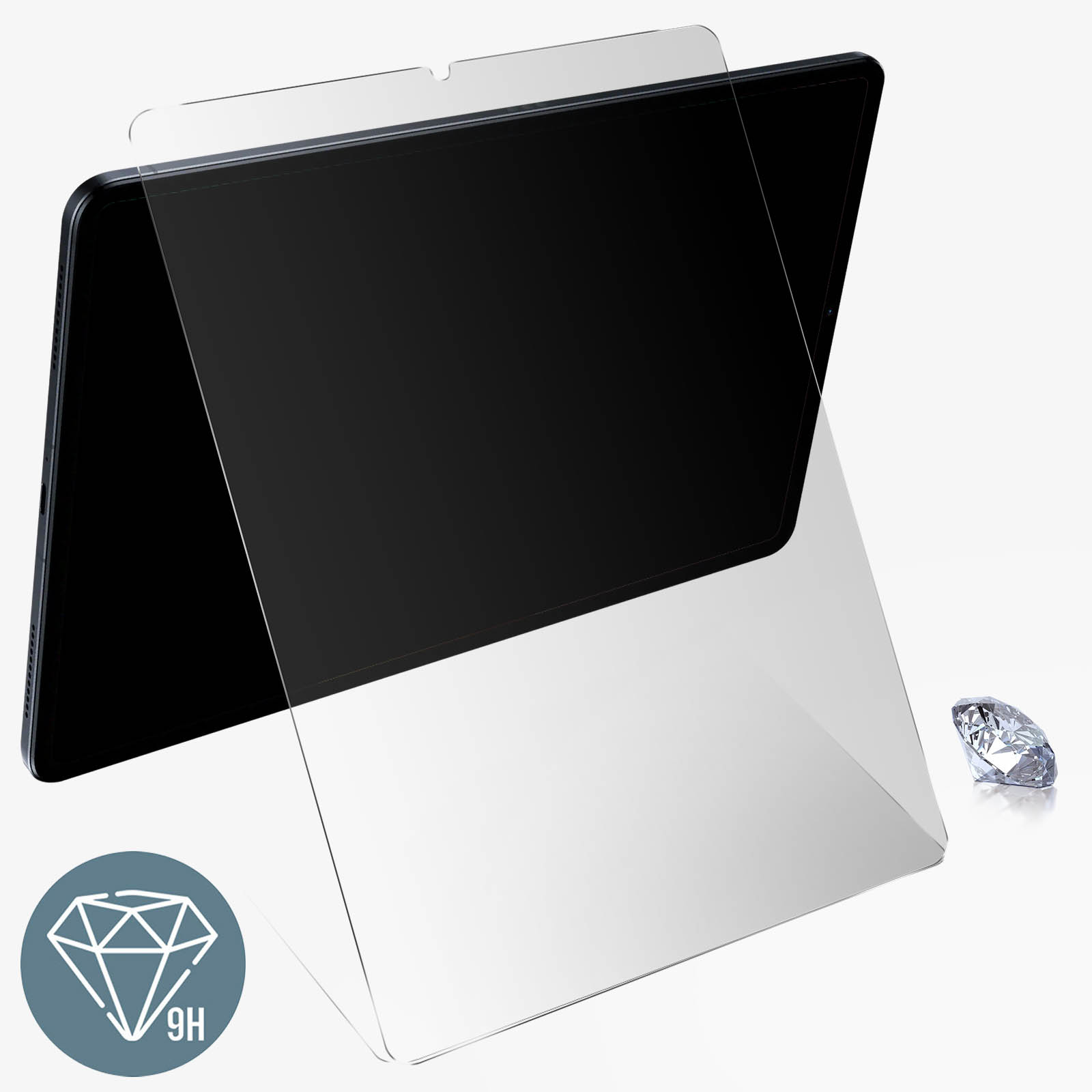 Telefono con protezione schermo e un simbolo a diamante.