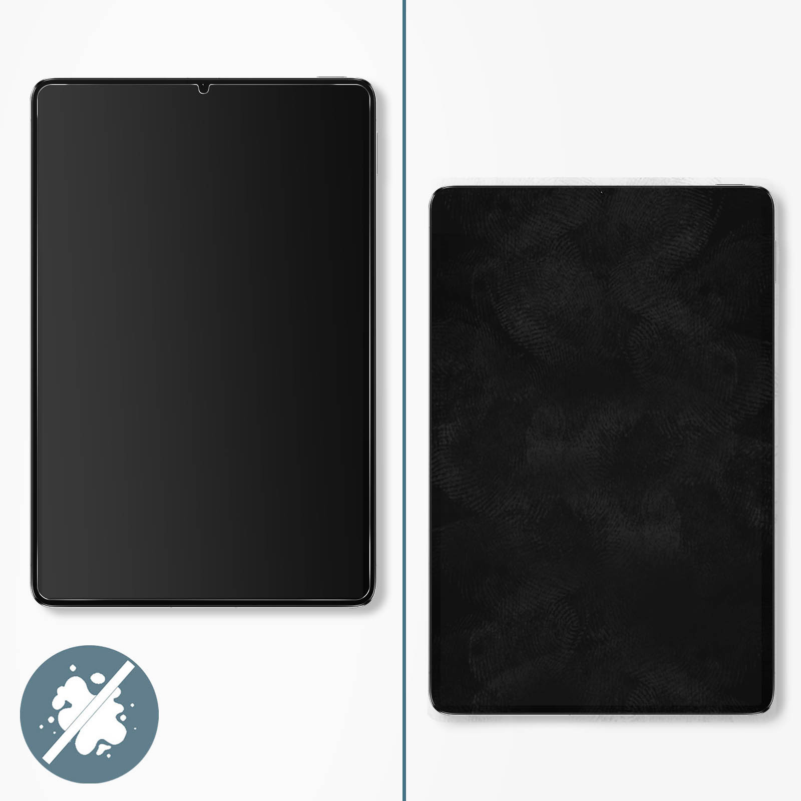 Due tablet neri, uno con protezione schermo e l'altro con superficie strutturata.