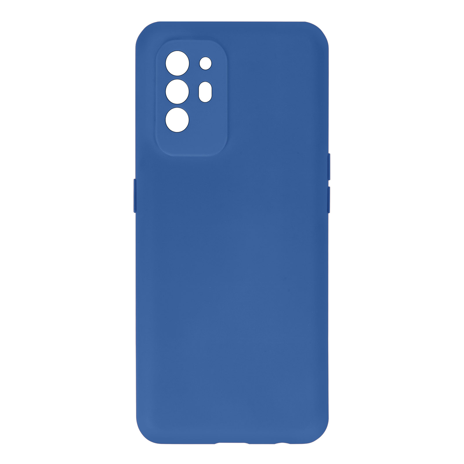 Coque de téléphone bleue avec découpes caméra et boutons, en caoutchouc ou silicone.