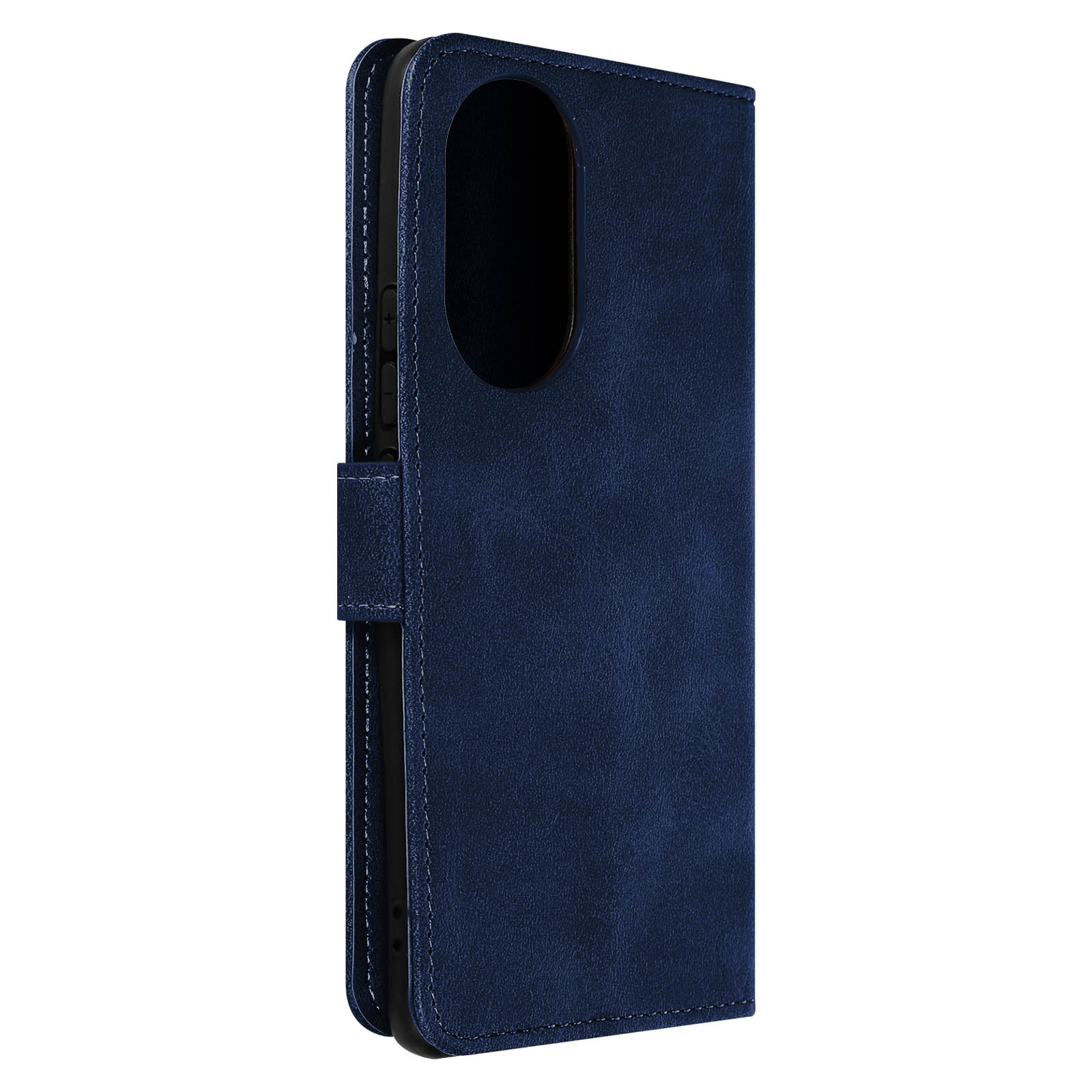 Custodia blu, chiusa, con chiusura magnetica e forma di telefono.