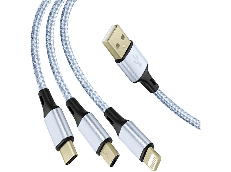 lang AVIZAR USB-C, 1,2m USB-Kabel mit Kabel und 3-in-1 Micro-USB Anschlüssen, Lightning