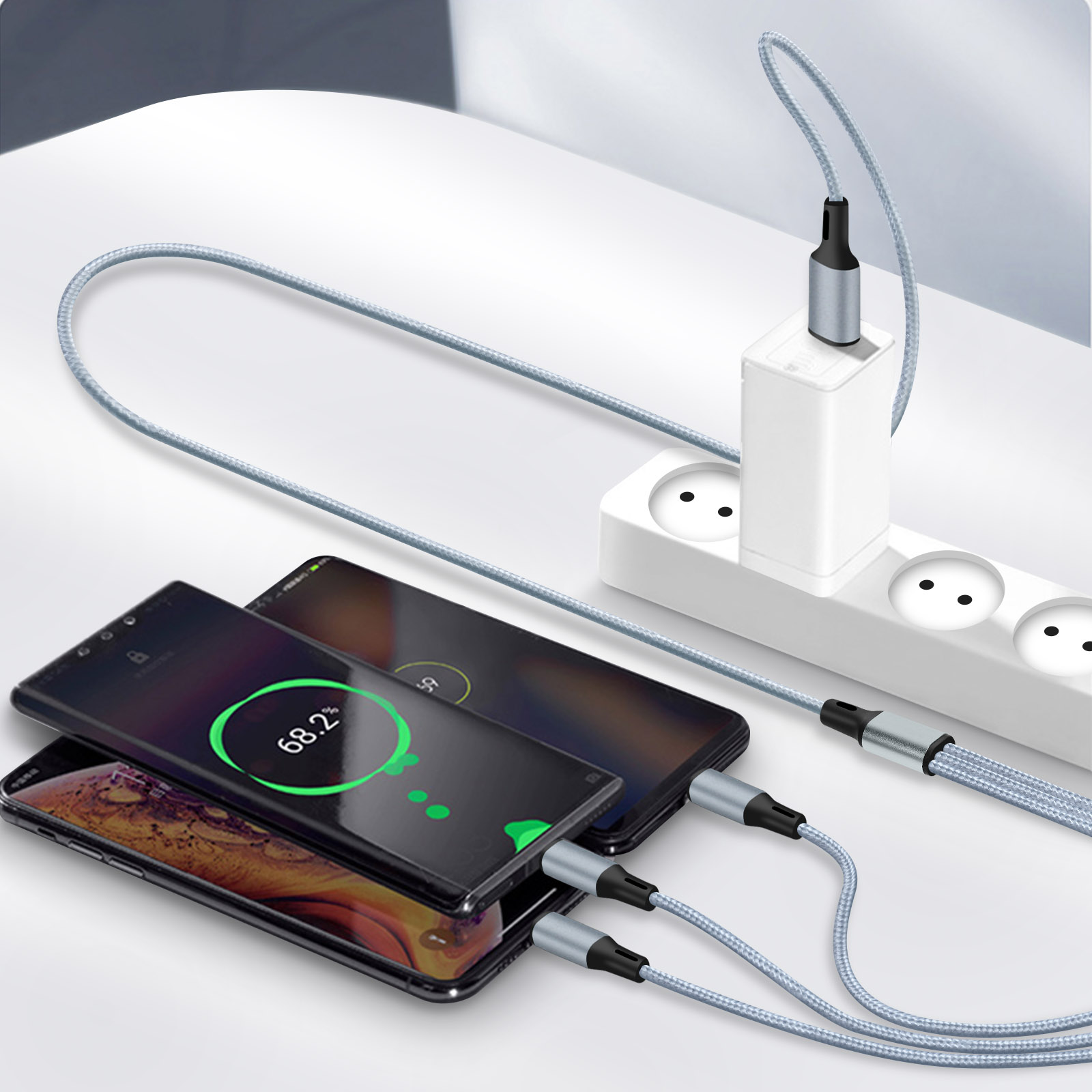 AVIZAR 3-in-1 Kabel mit USB-C, Anschlüssen, Micro-USB und USB-Kabel Lightning 1,2m lang