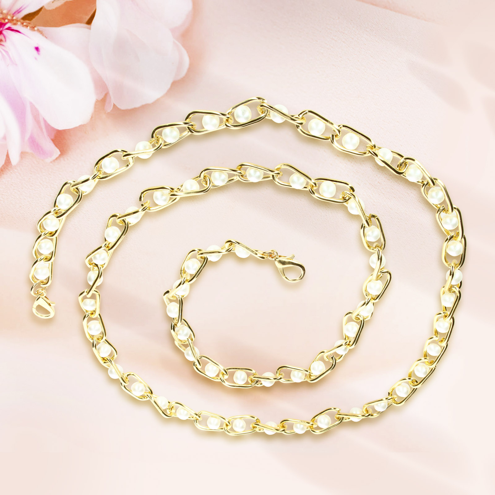 110cm AVIZAR Perlenkette, Handyschmuck Handykette Gold