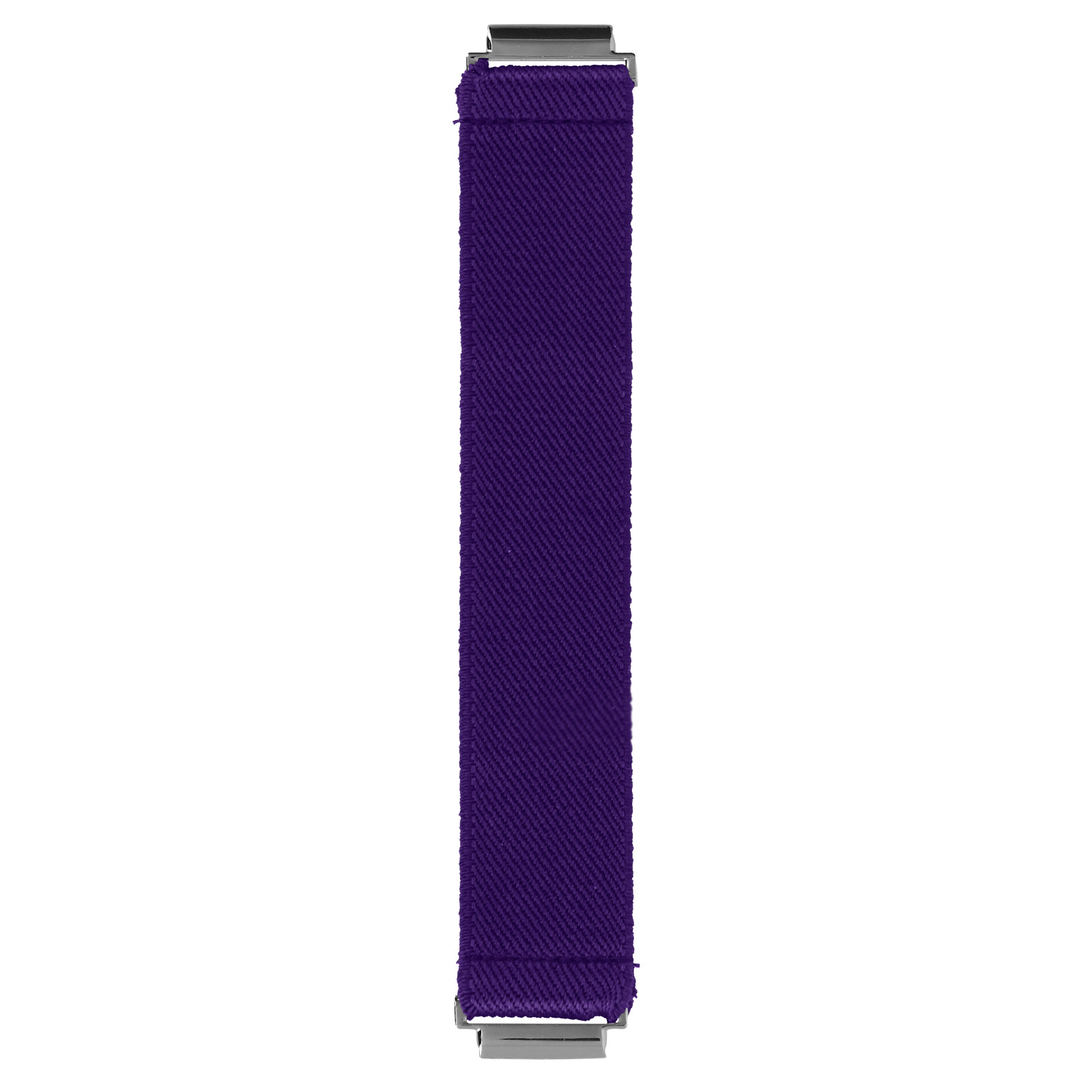 Cinturino viola su sfondo bianco, con chiusure argentate.