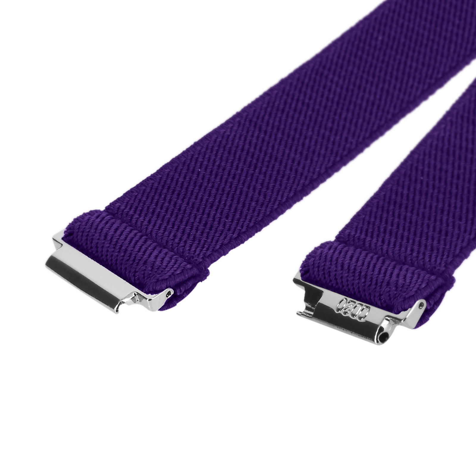 Due cinturini viola con chiusure in metallo. I cinturini sono paralleli tra loro.