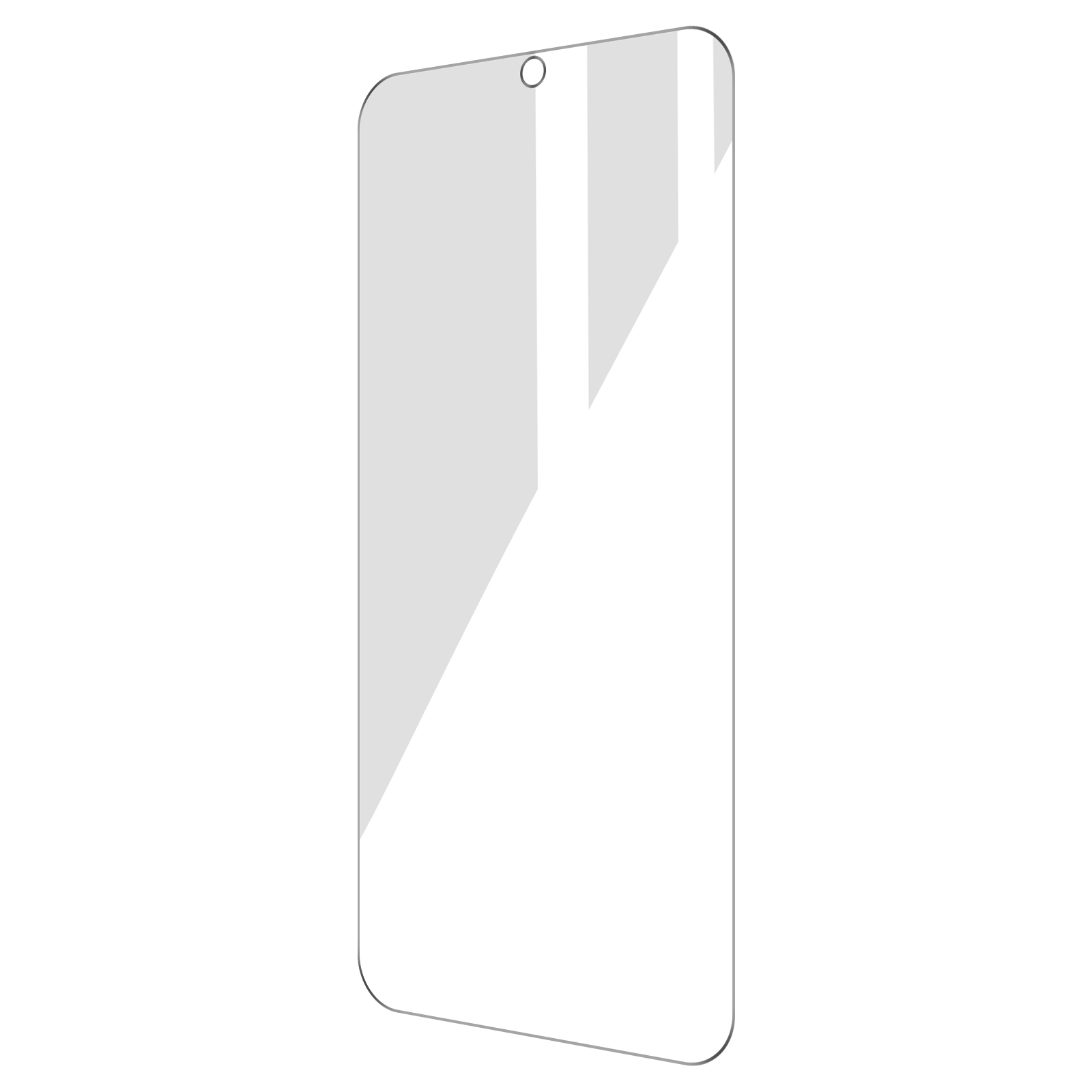 Screenprotector. Het is rechthoekig en transparant. Het heeft een uitsparing voor de camera. De protector is helder.