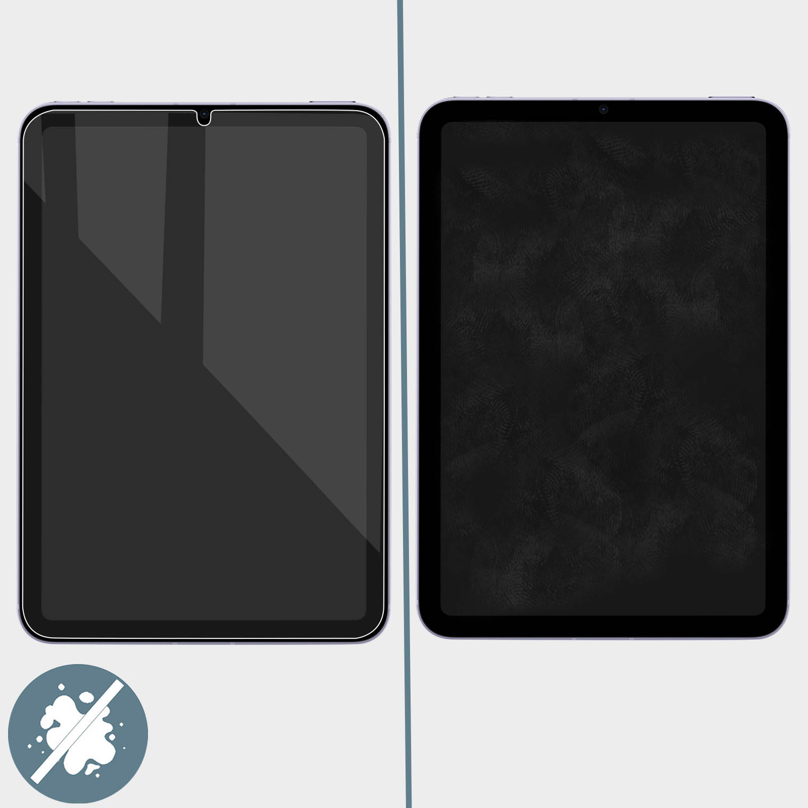 Due tablet. Uno con schermo nero e protezione. L'altro con schermo nero.