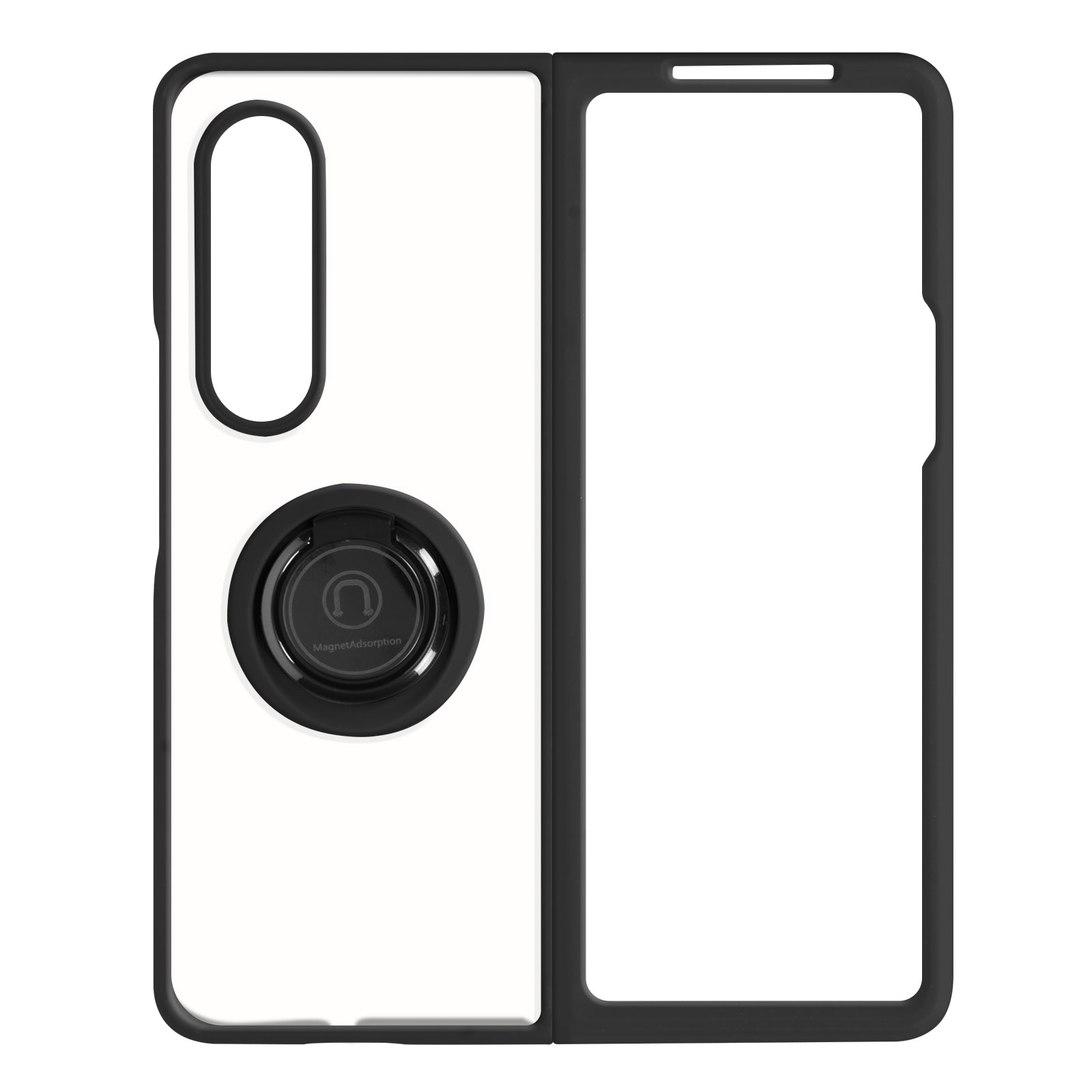 Coque de téléphone blanche avec un cadre noir, avec un porte-anneau.
