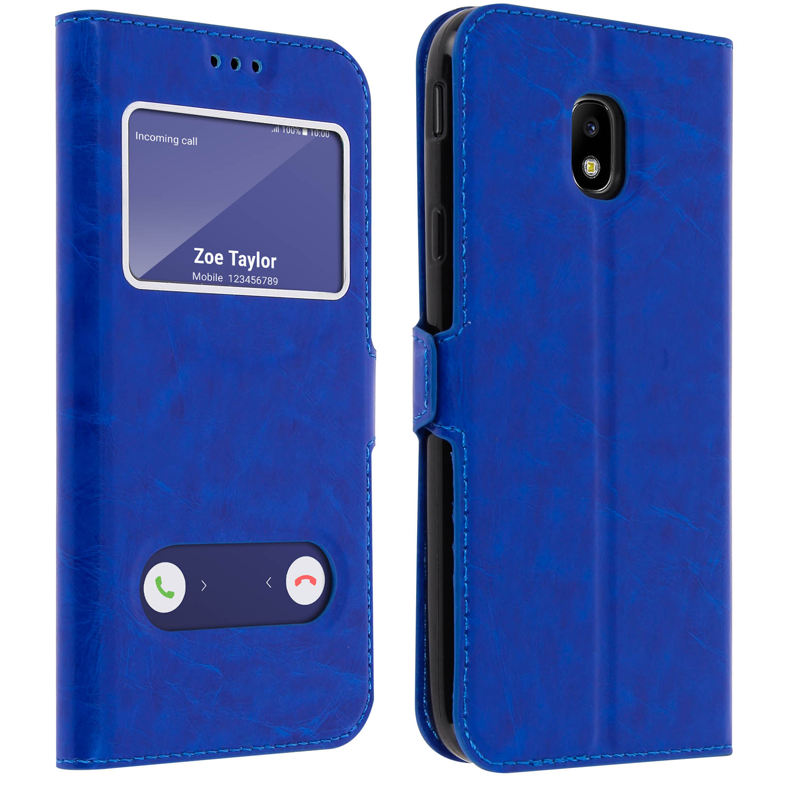 Custodia blu con una chiamata in arrivo da Zoe Taylor.